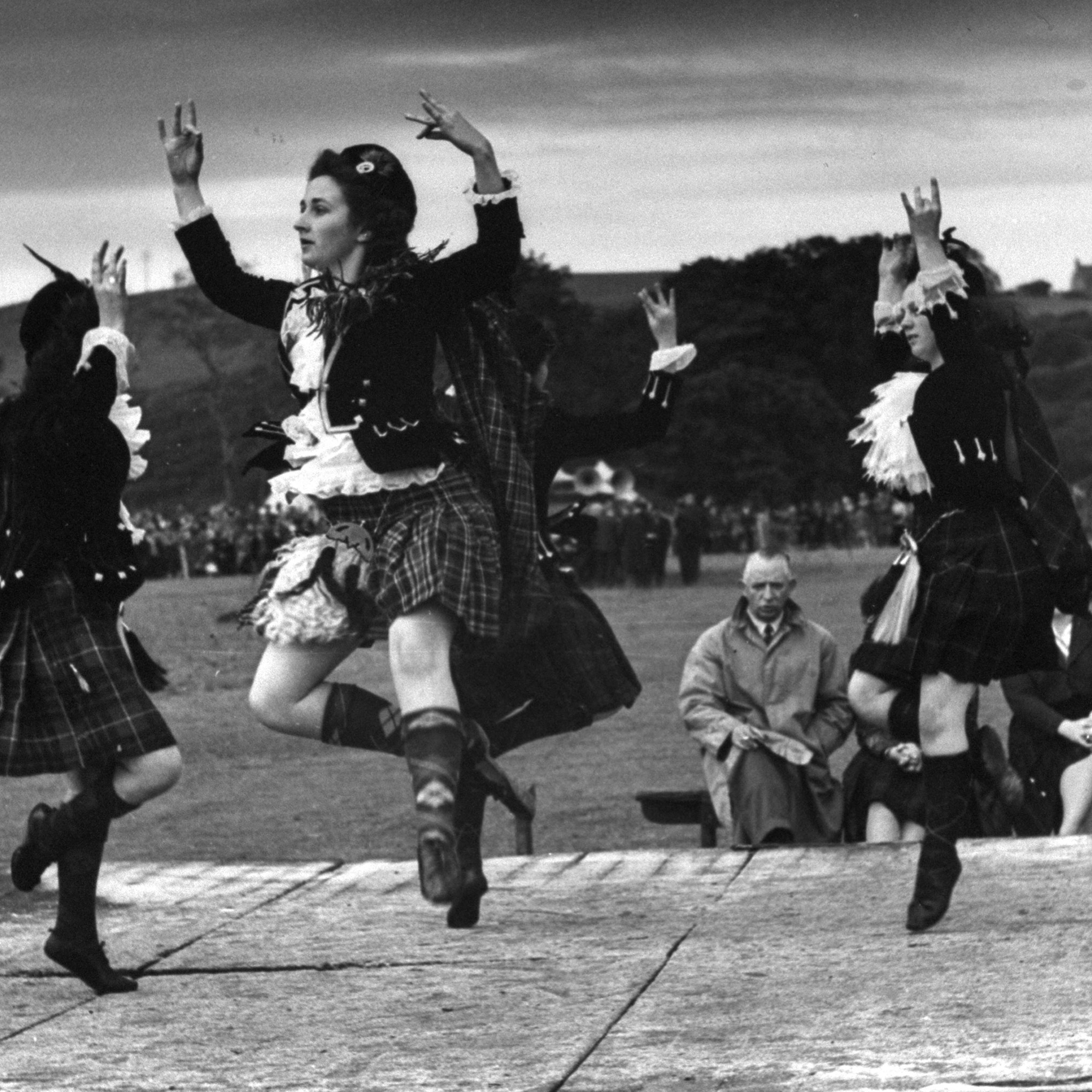 Competitors for the world championship, dancing the Reel of Tulloch, Scotland 1947.