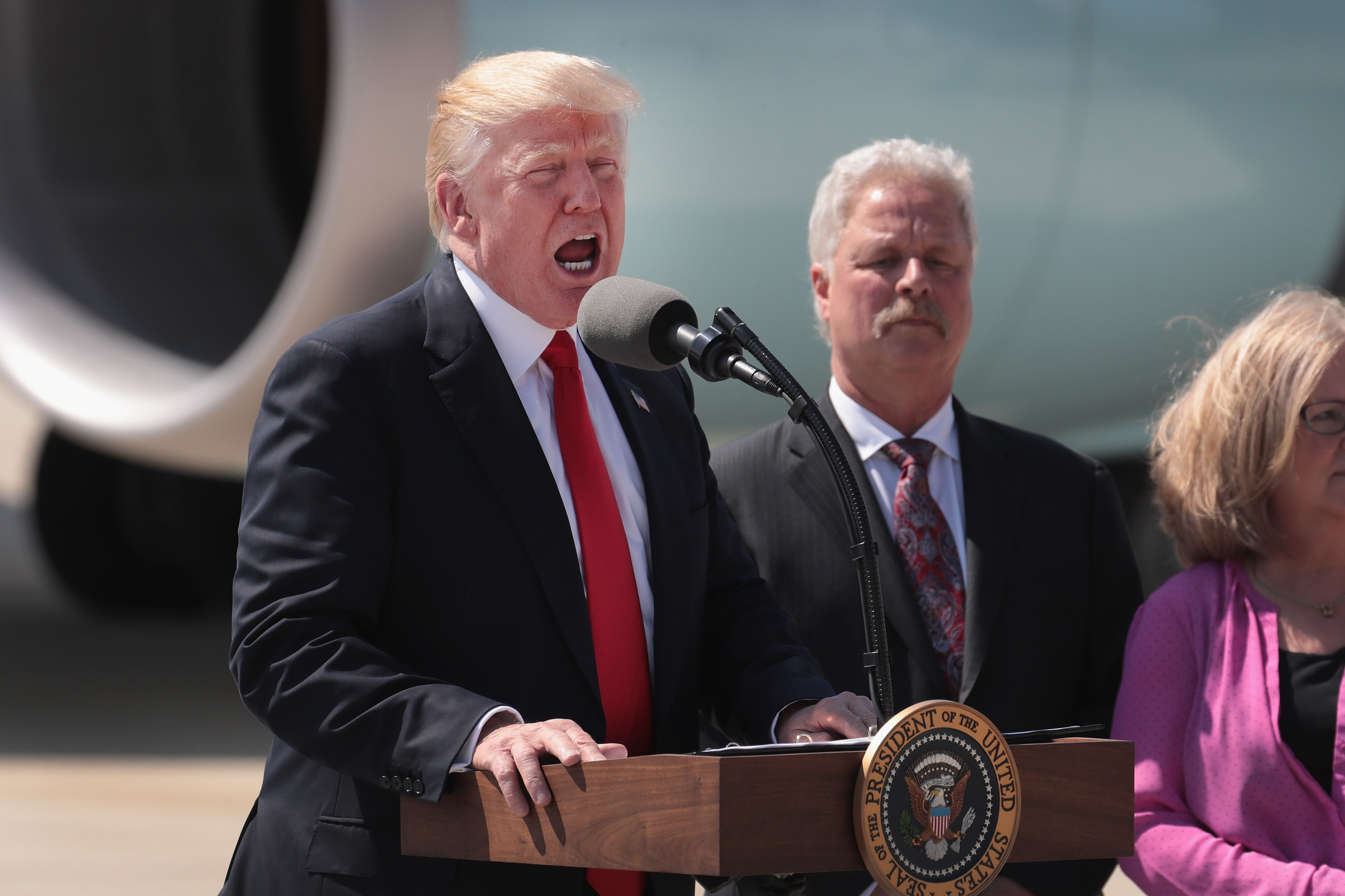 President Trump Gives Statement On Healthcare At General Mitchell Airport in Milwaukee