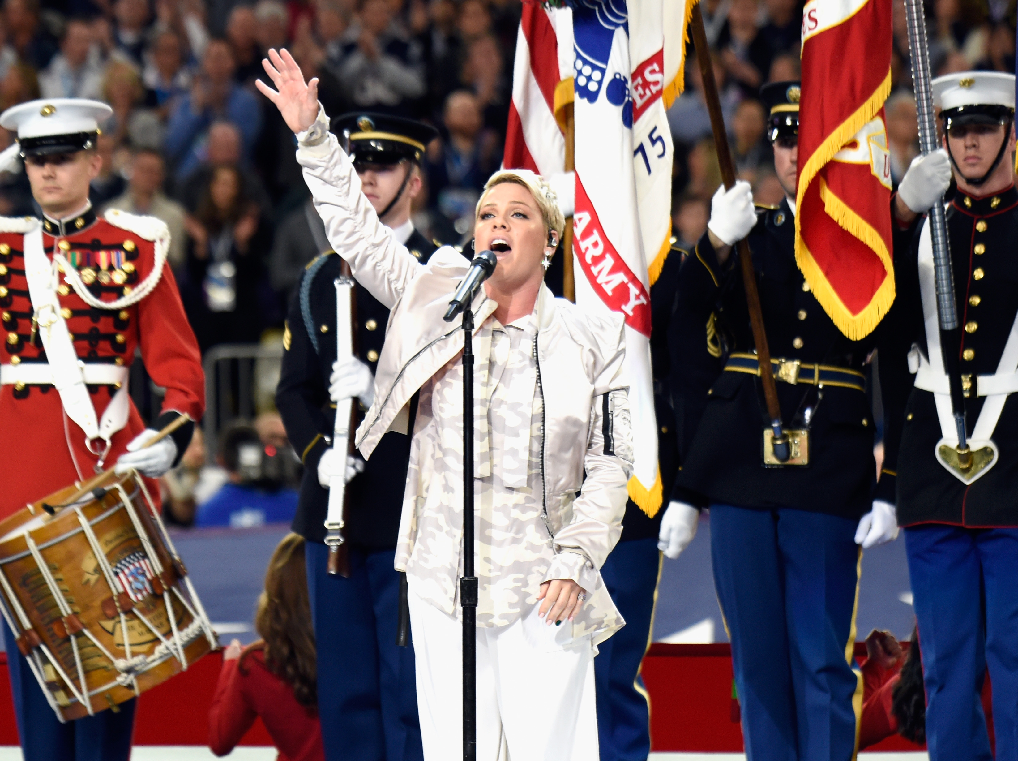 Pink singing the National Anthem at Super Bowl LII