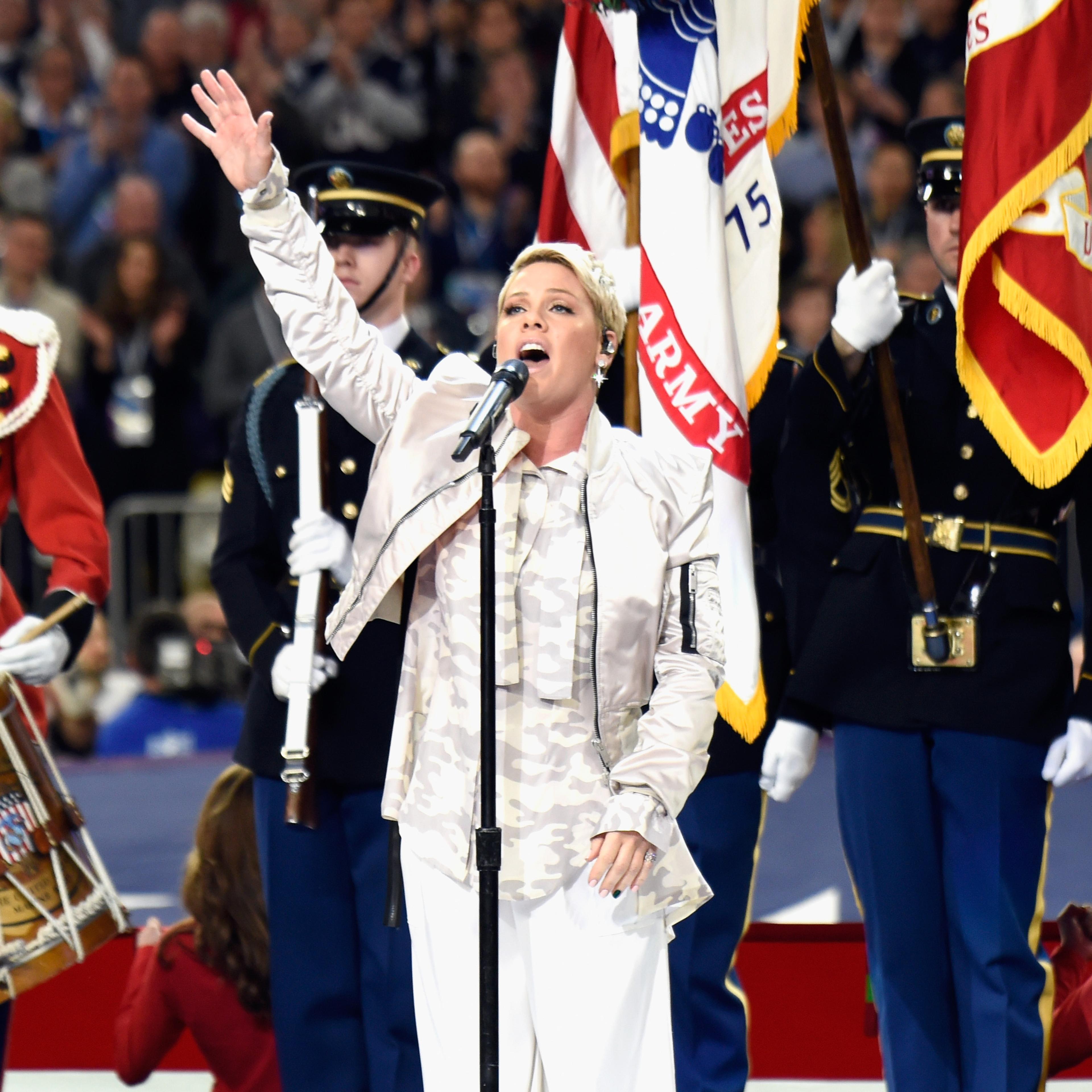 Pink singing the National Anthem at Super Bowl LII