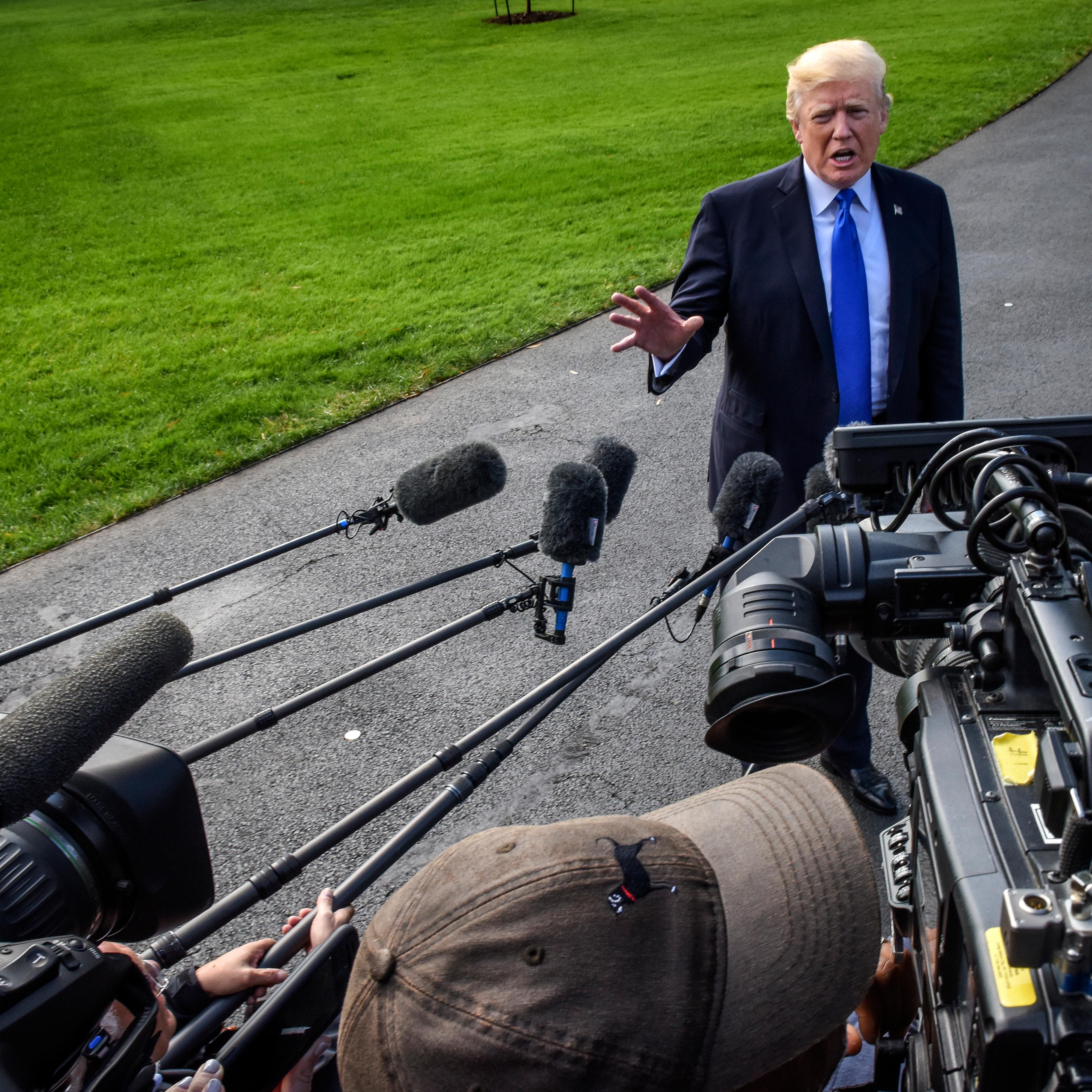 President Donald Trump departs for Texas to attend a briefing on hurricane relief efforts, in Washington, DC.