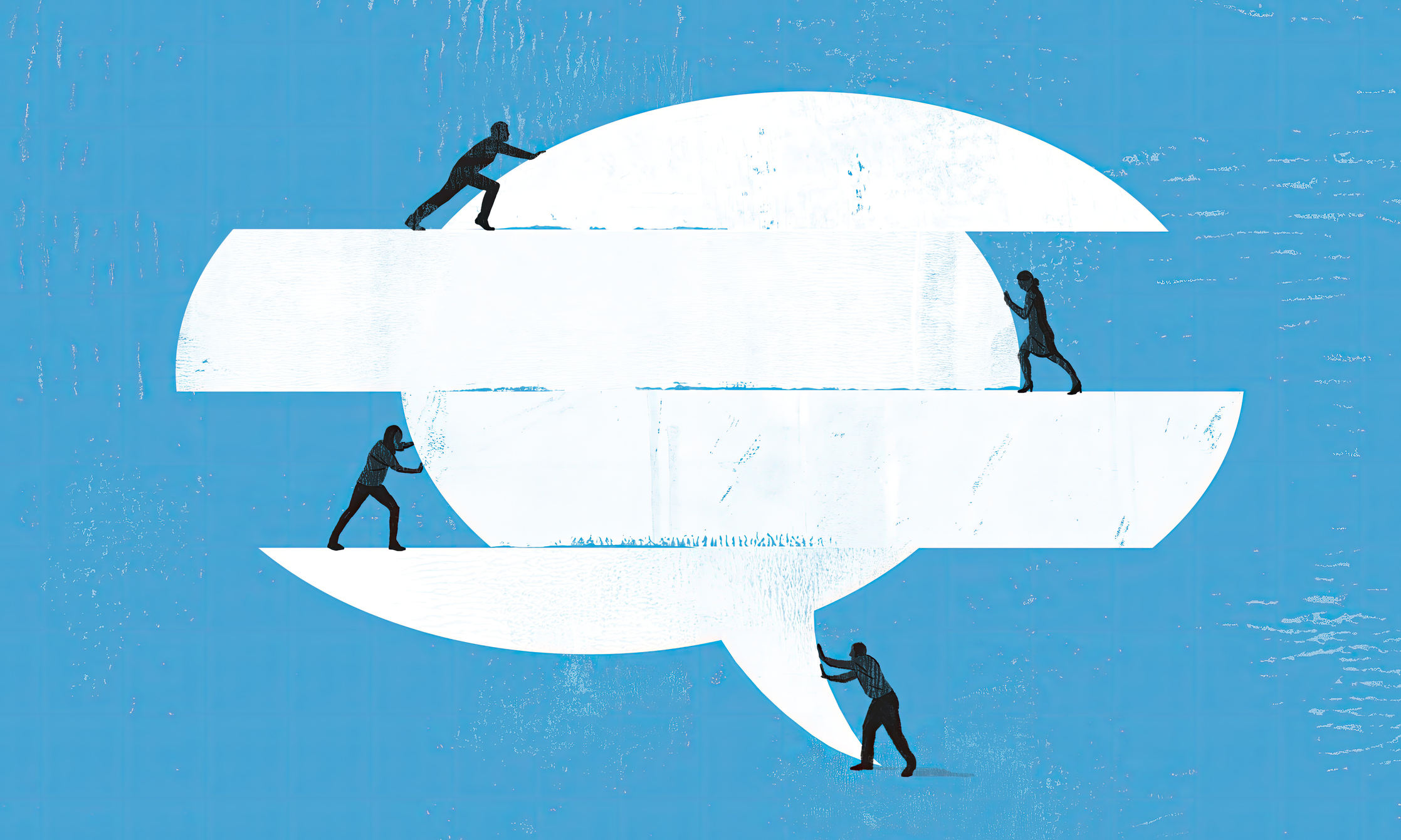 People pushing speech conversation bubble