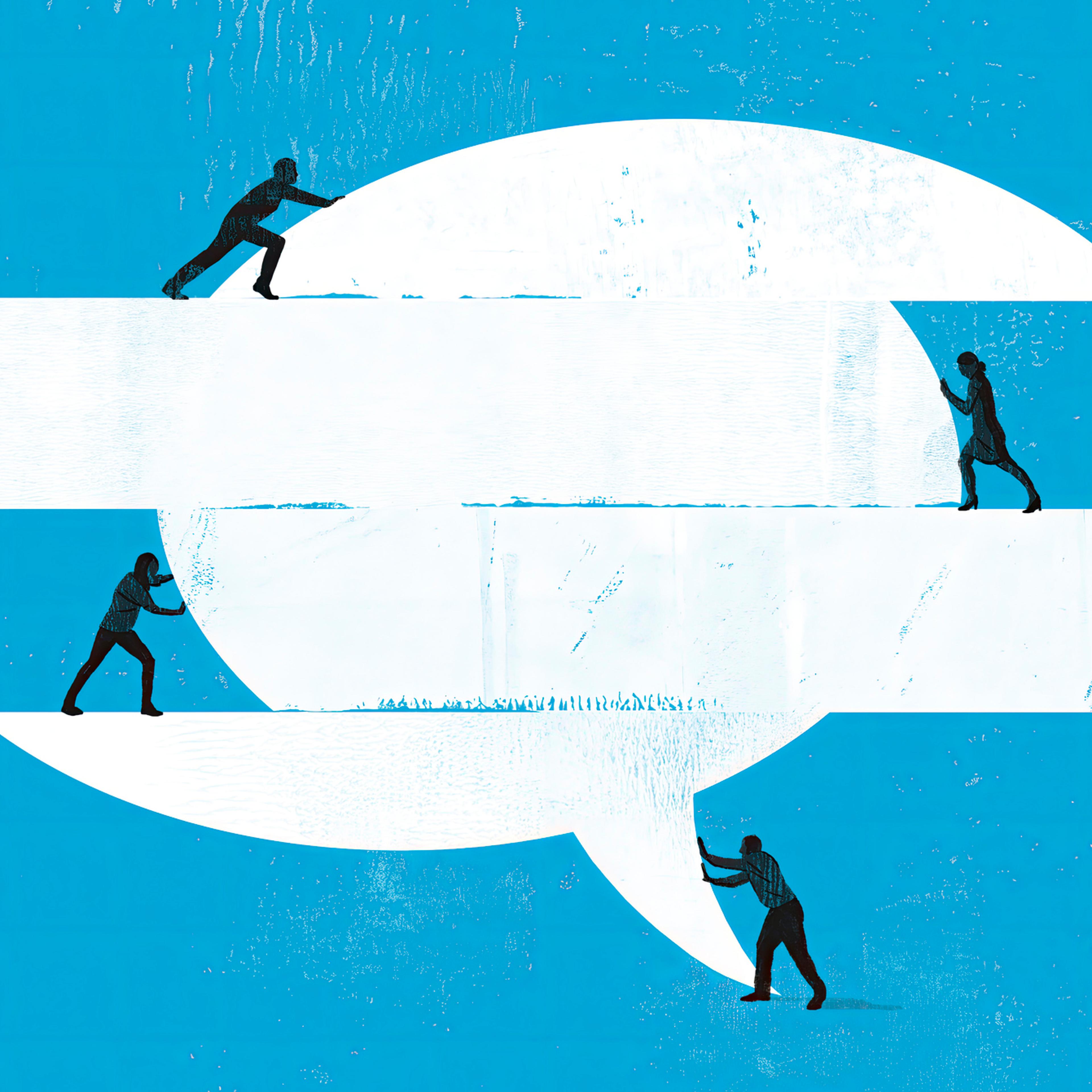 People pushing speech conversation bubble