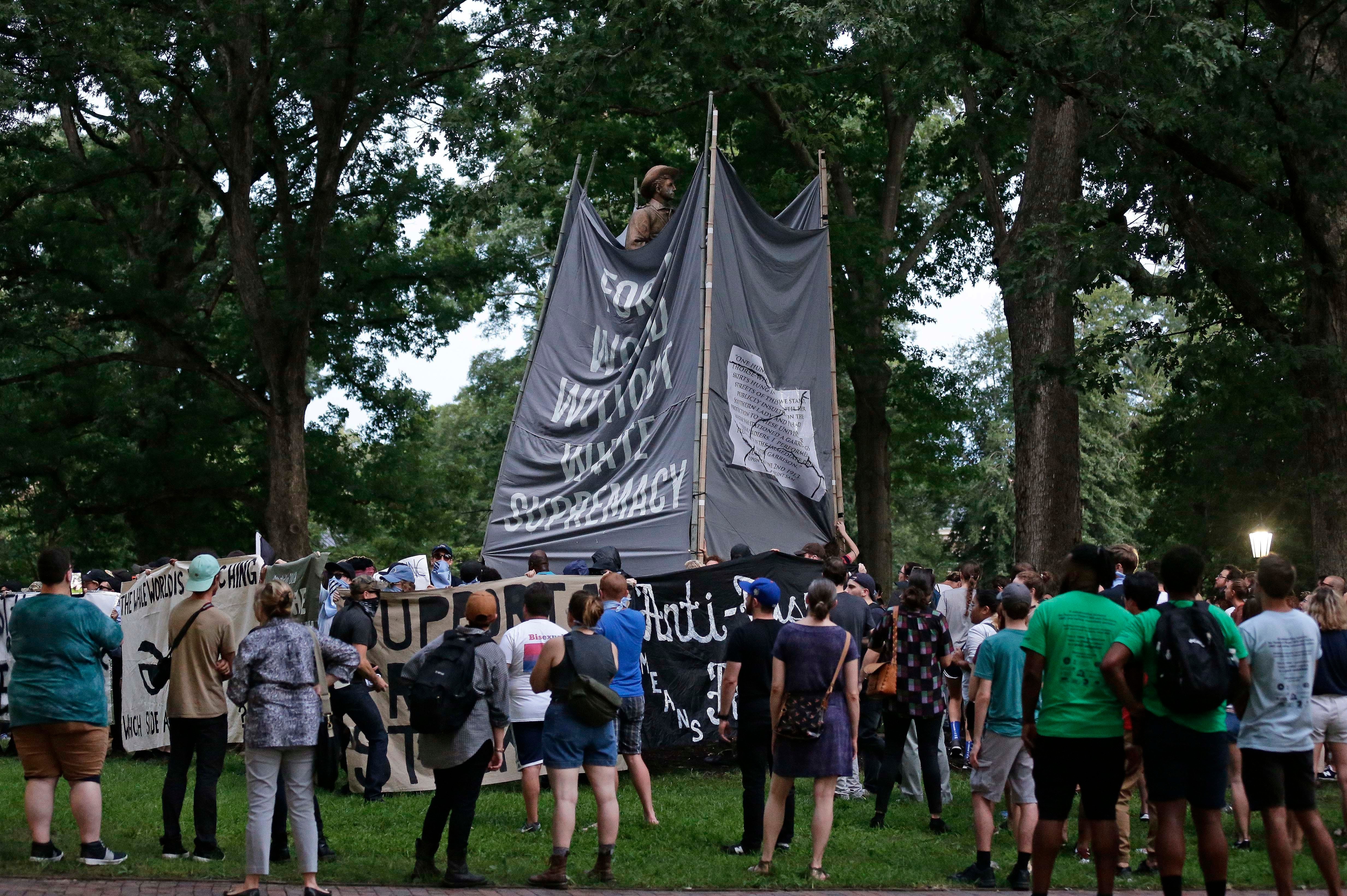 Protestors at Silent Sam Confederate monument