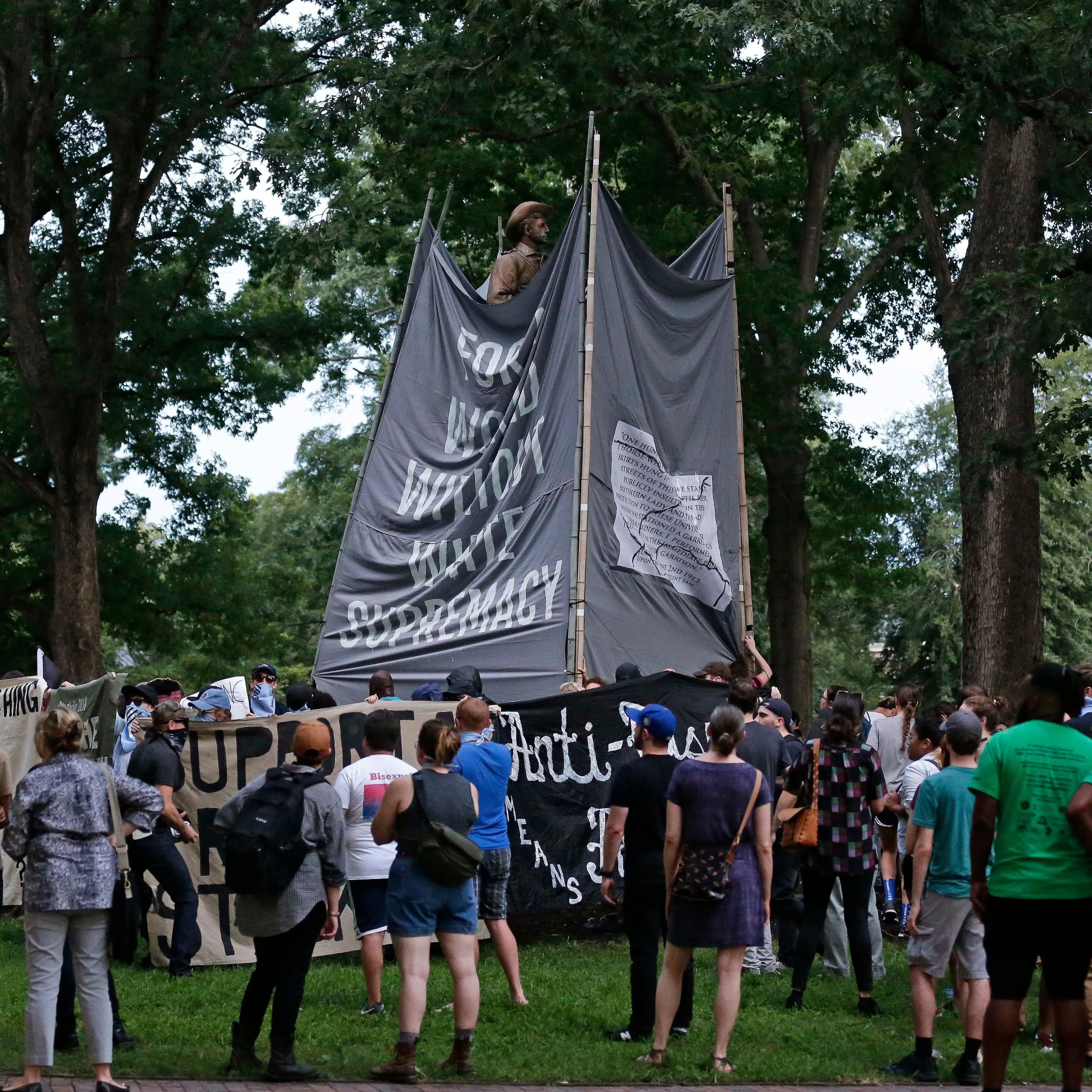 Protestors at Silent Sam Confederate monument