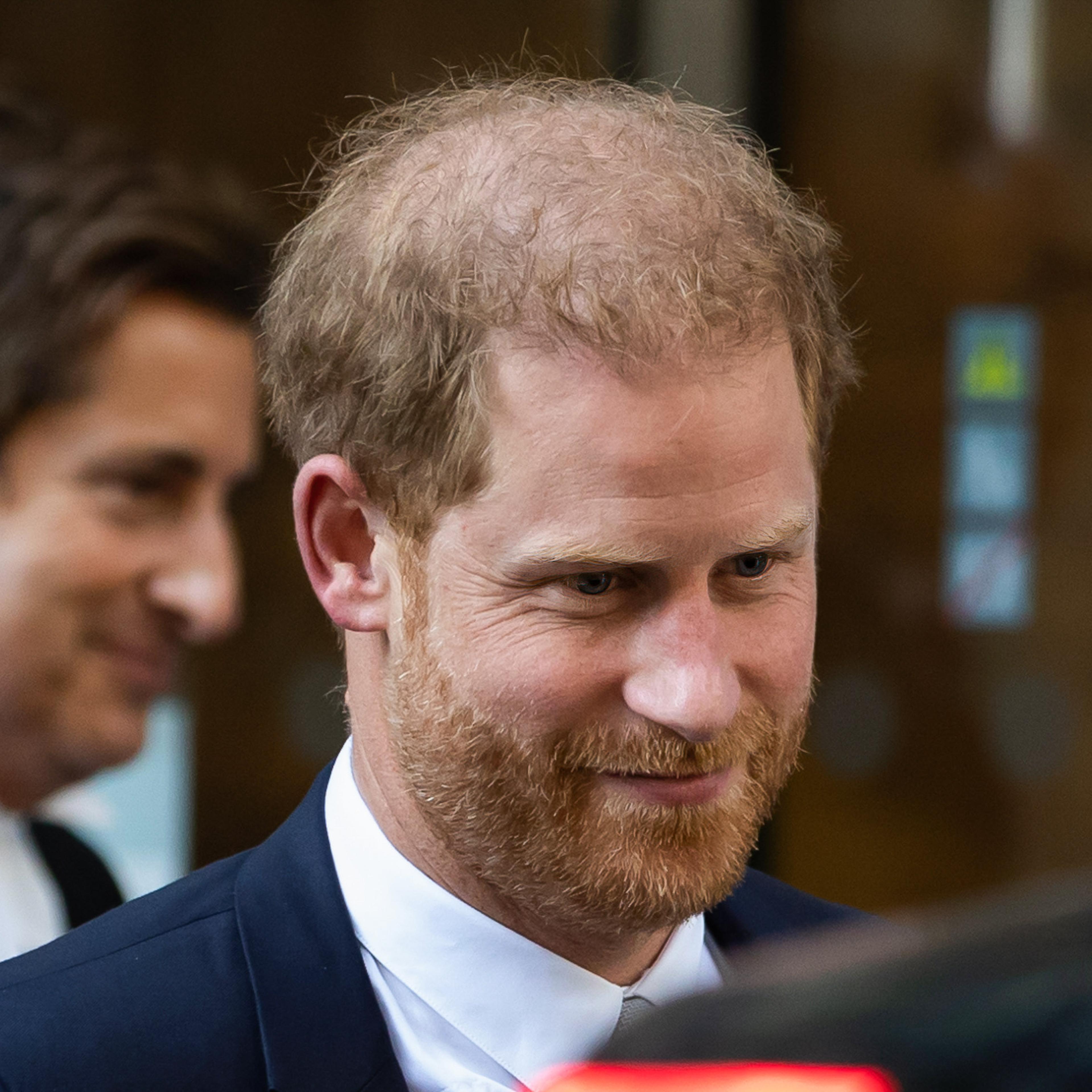 Prince Harry, Duke of Sussex leaves the Rolls Building at