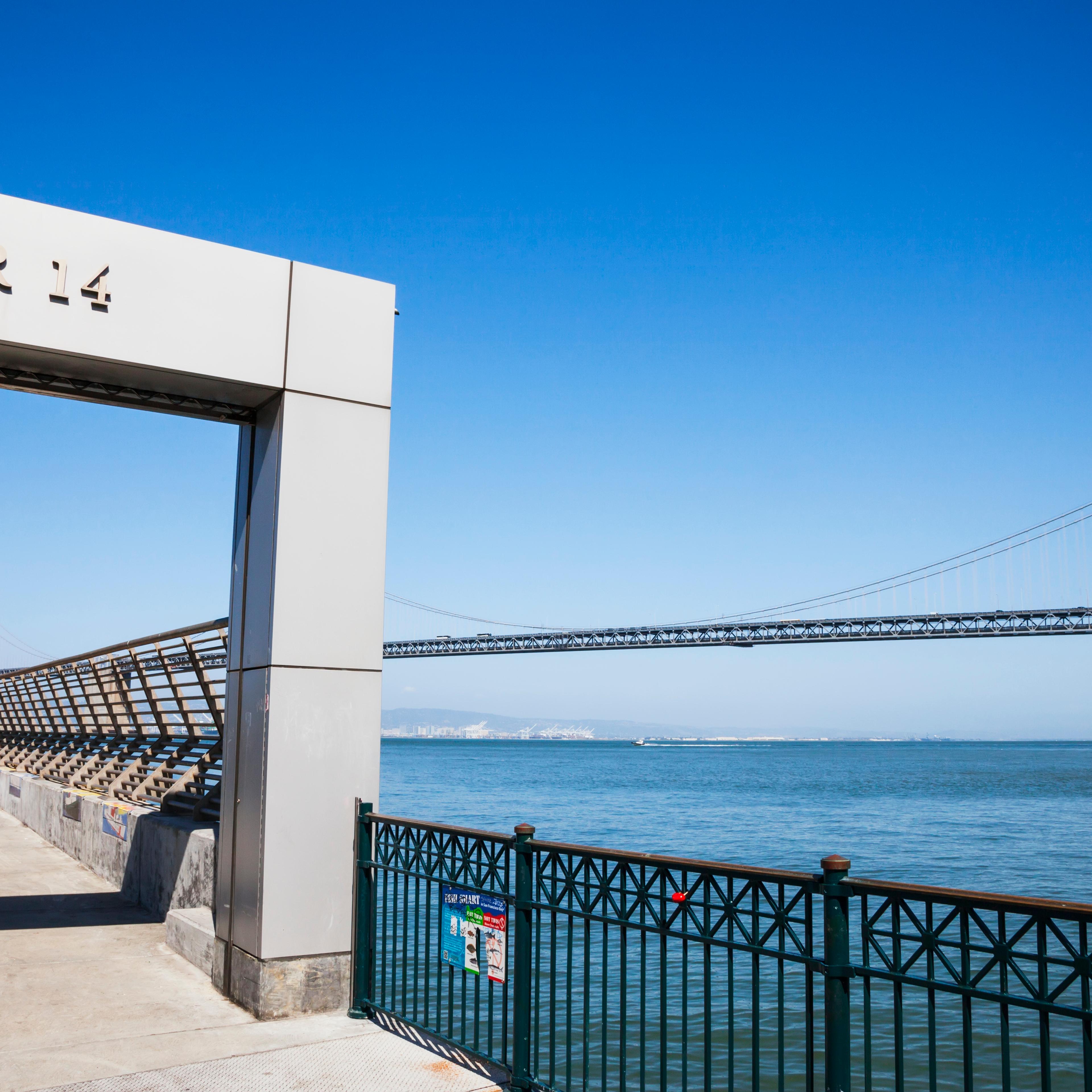 A view of the Oakland Bay Bridge from Pier 14; San Francisco, California, USA