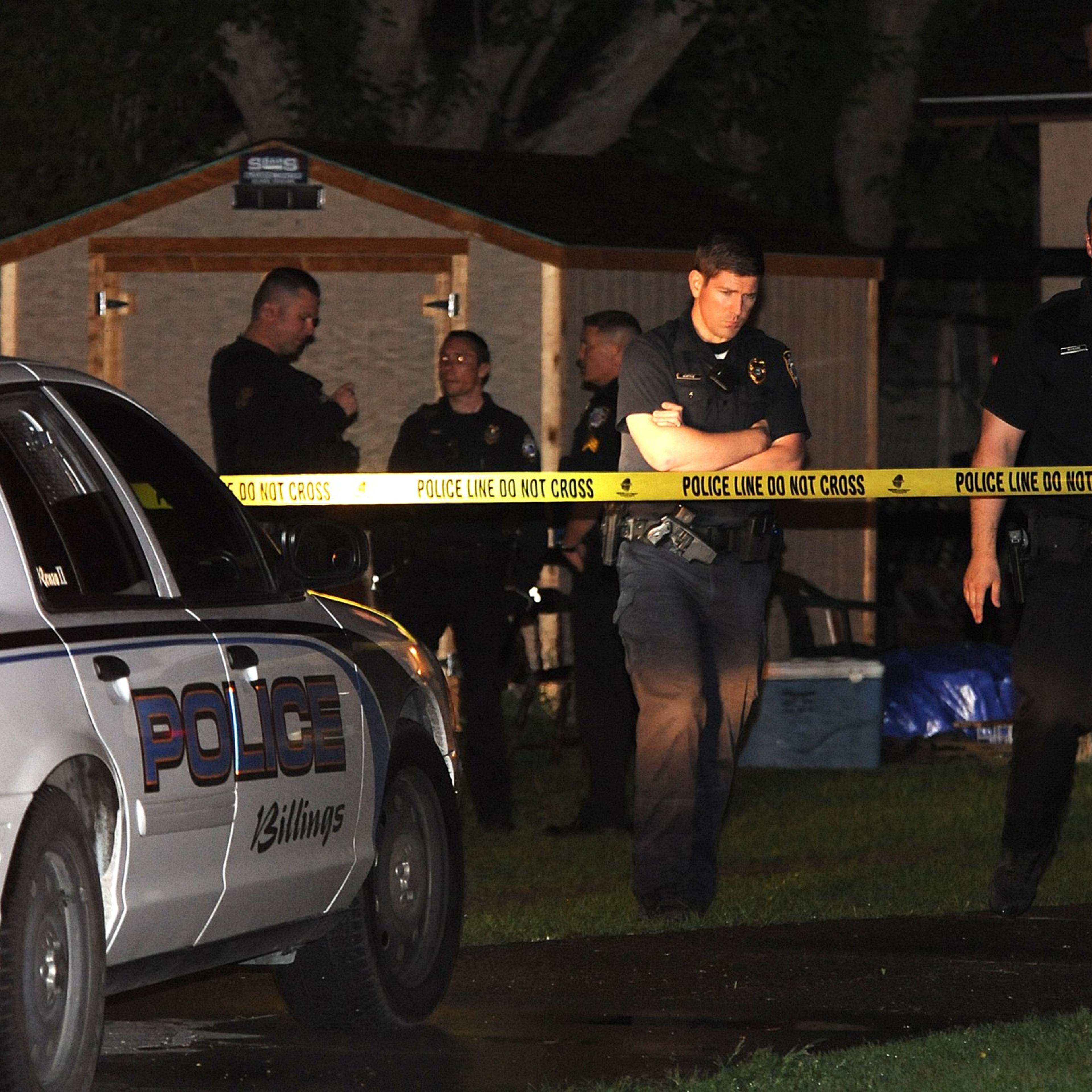 Billings police are on the scene of a shooting with one person dead, Sunday, May 17, 2015. A Montana boy startled at being awakened in the middle of the night fired a shot through his bedroom window and killed the 15-year-old friend who had been knocking