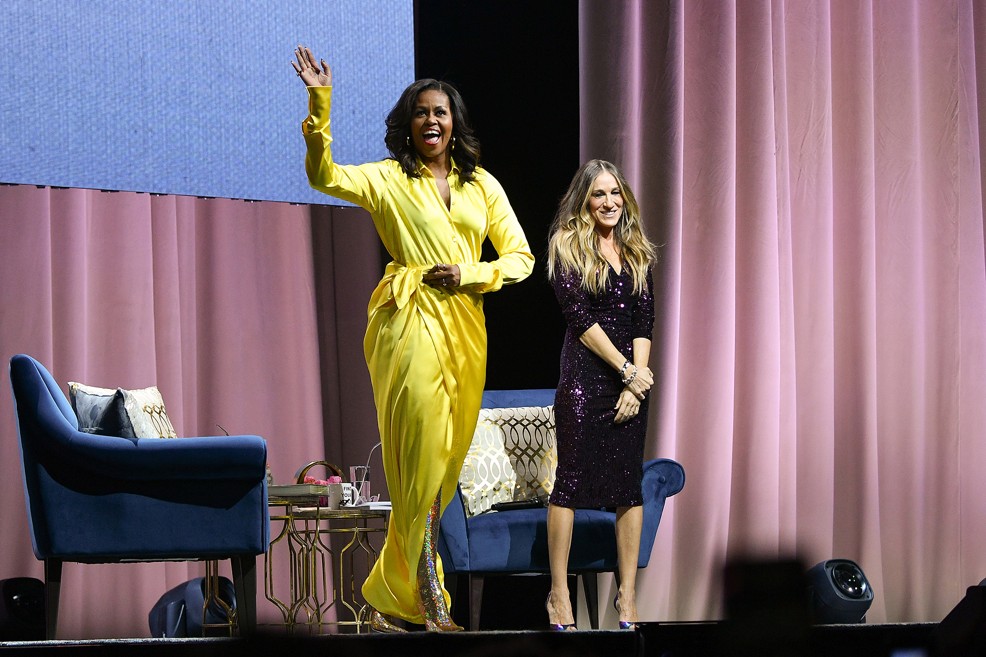 michelle obama gold dress Michelle Obama Wears Sparkly Gold Balenciaga Boots on Tour