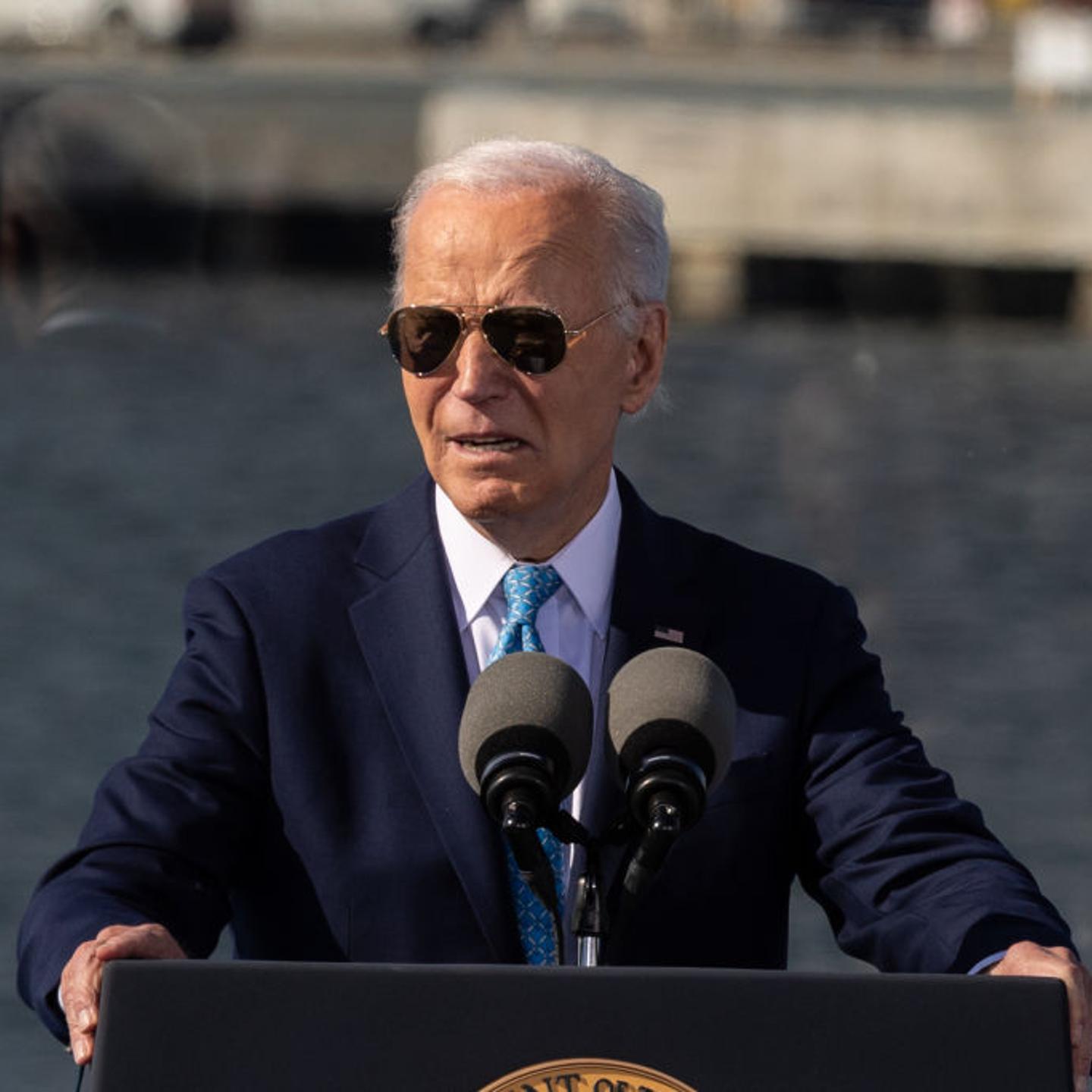 U.S. President Joe Biden delivers remarks on his administration's Investing in America agenda at the Port of Baltimore on October 29, 2024 in Baltimore, Maryland. Biden announced a $3 billion investment from his Inflation Reduction Act in Environmental Protection Agency Clean Ports grants, including $147 million in awards for the Maryland Port Administration.