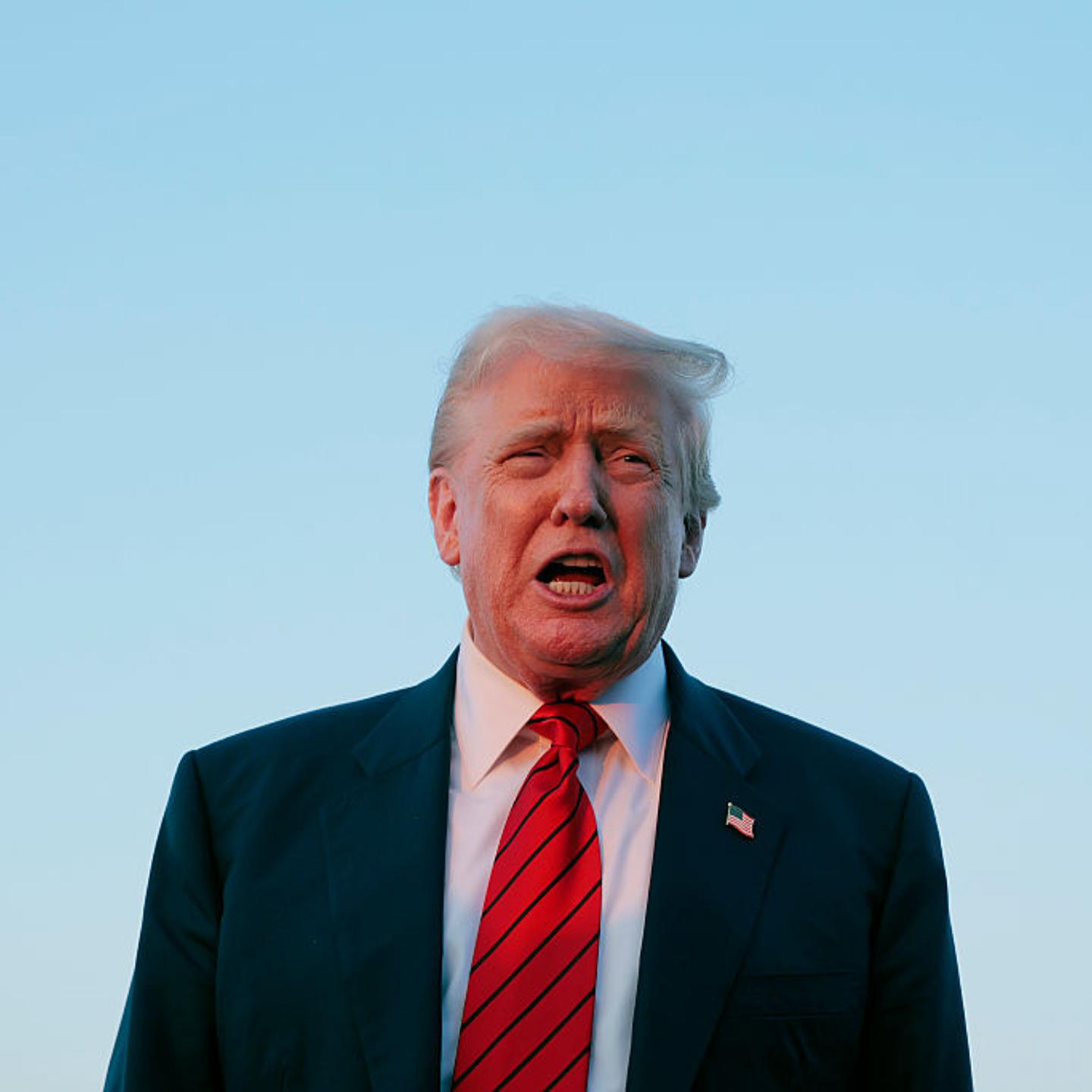 U.S. President Donald Trump speaks to reporters near Air Force One at the the Lehigh Valley International Airport in Allentown, Pa. on Aug. 3, 2025.