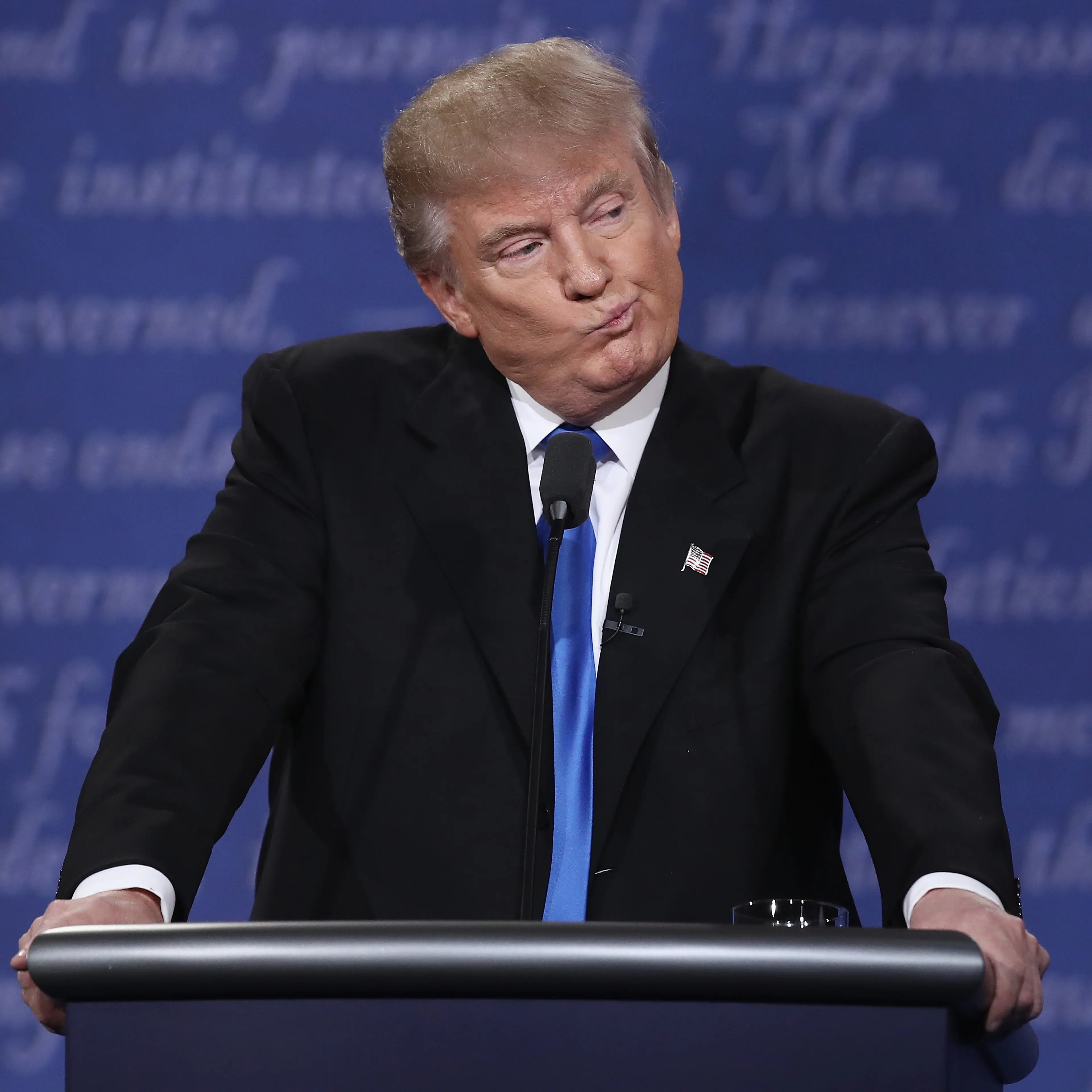 Republican presidential nominee Donald Trump gestures during the Presidential Debate at Hofstra University in Hempstead, N.Y., on Sept. 26, 2016.