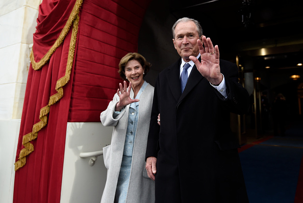 Former US President George W. Bush and First Lady Laura Bush arrive for the Presidential Inauguration of Donald Trump at the US Capitol on January 20, 2017 in Washington, DC.