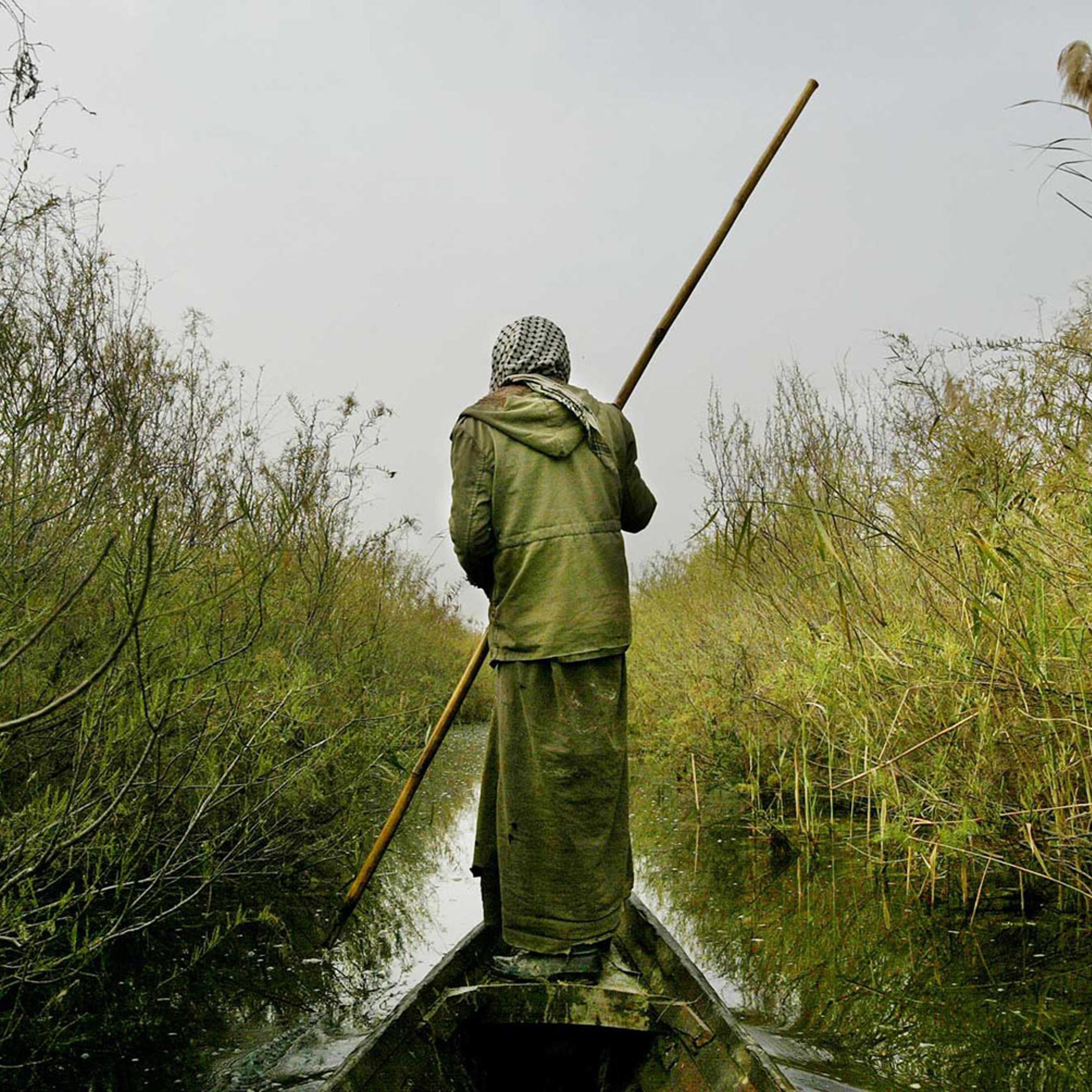 A Marsh Arab floats on his canoe through the Kurmashia marsh in southern Iraq.