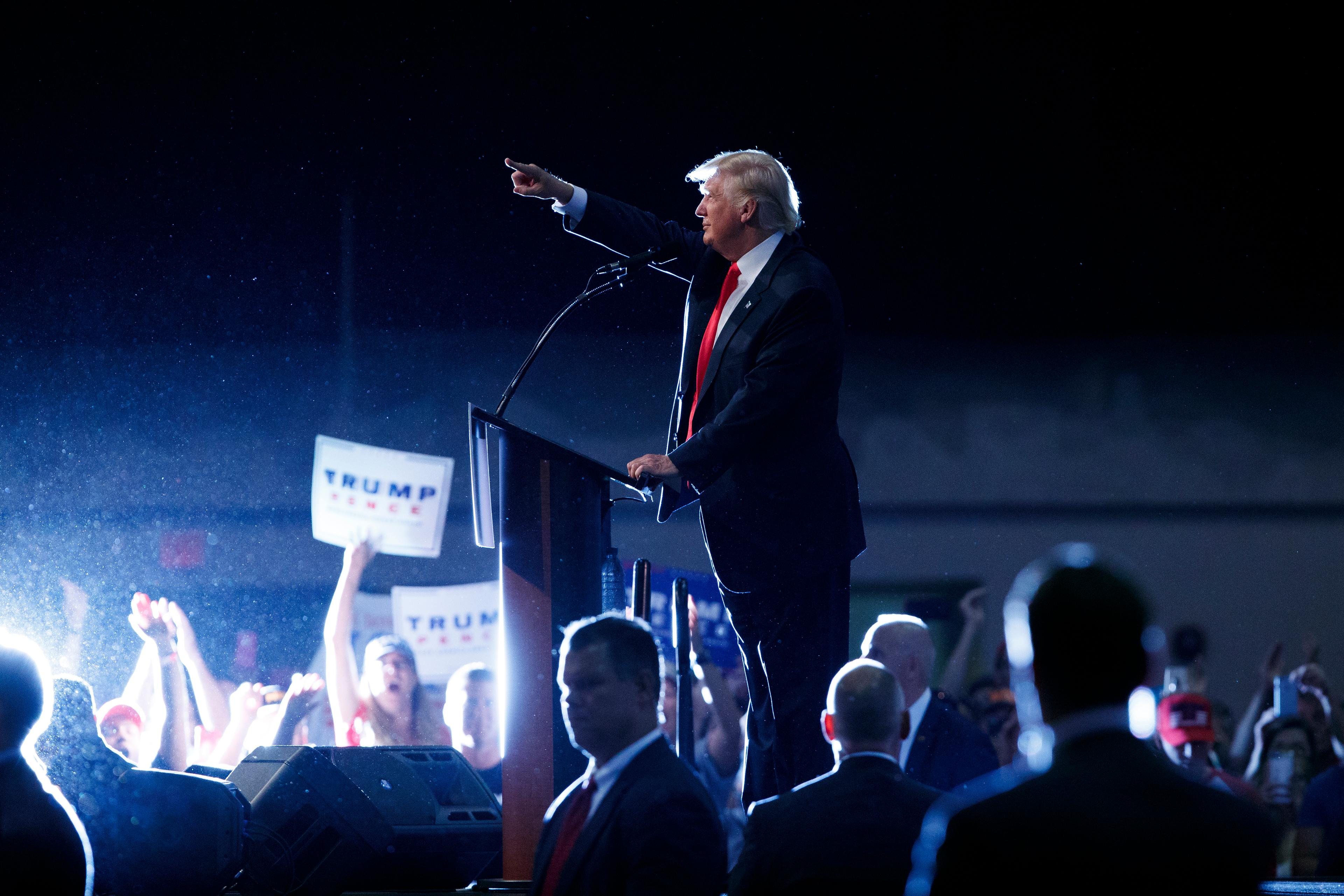 Republican presidential candidate Donald Trump speaks during a campaign town hall at Ocean Center, Aug. 3, 2016, in Daytona Beach, Fla.