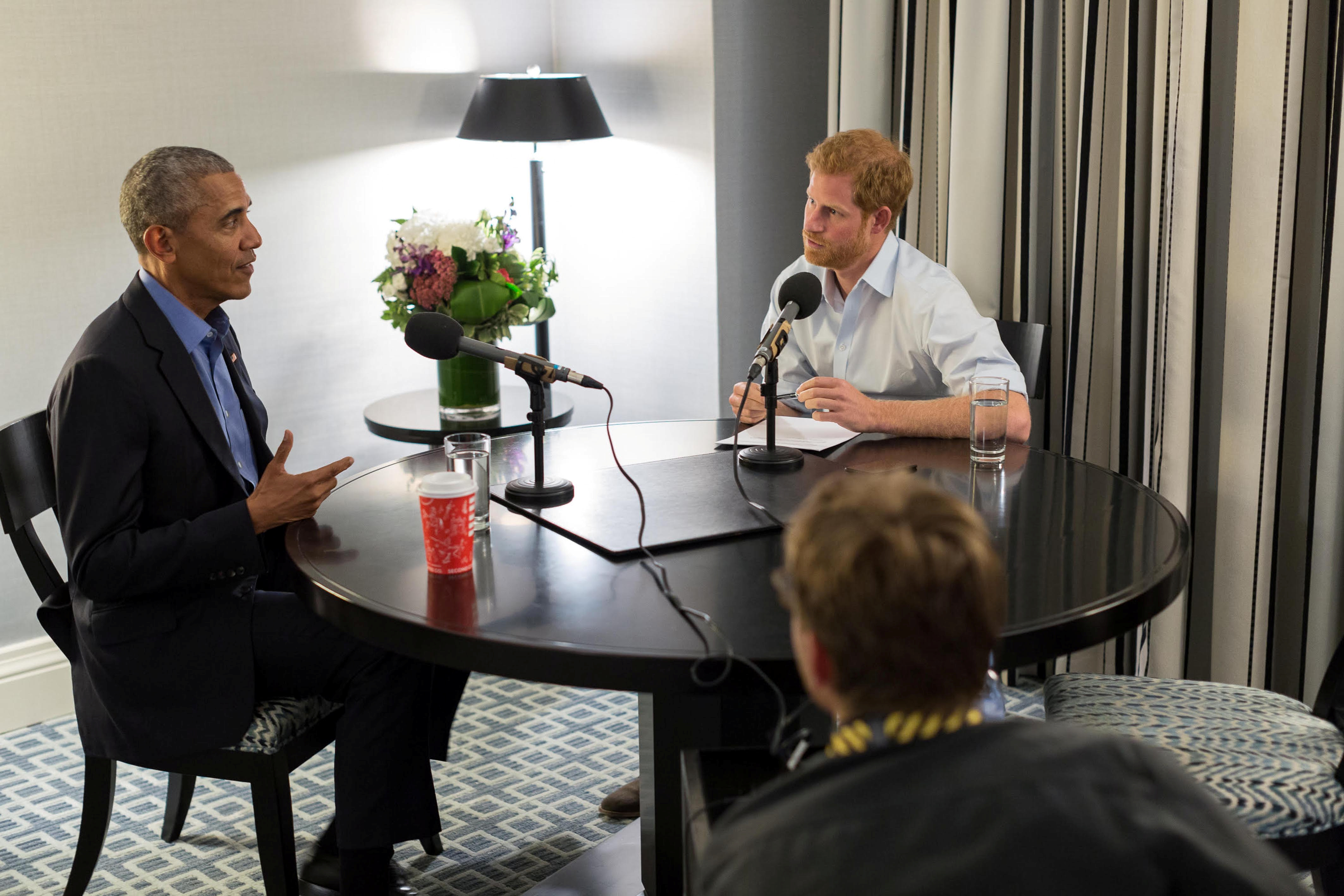 Britain's Prince Harry interviews former U.S. President Barack Obama as part of his guest editorship of BBC Radio 4's Today programme which is to be broadcast on December 27. The interview was recorded in Toronto in September during the Invictus Games