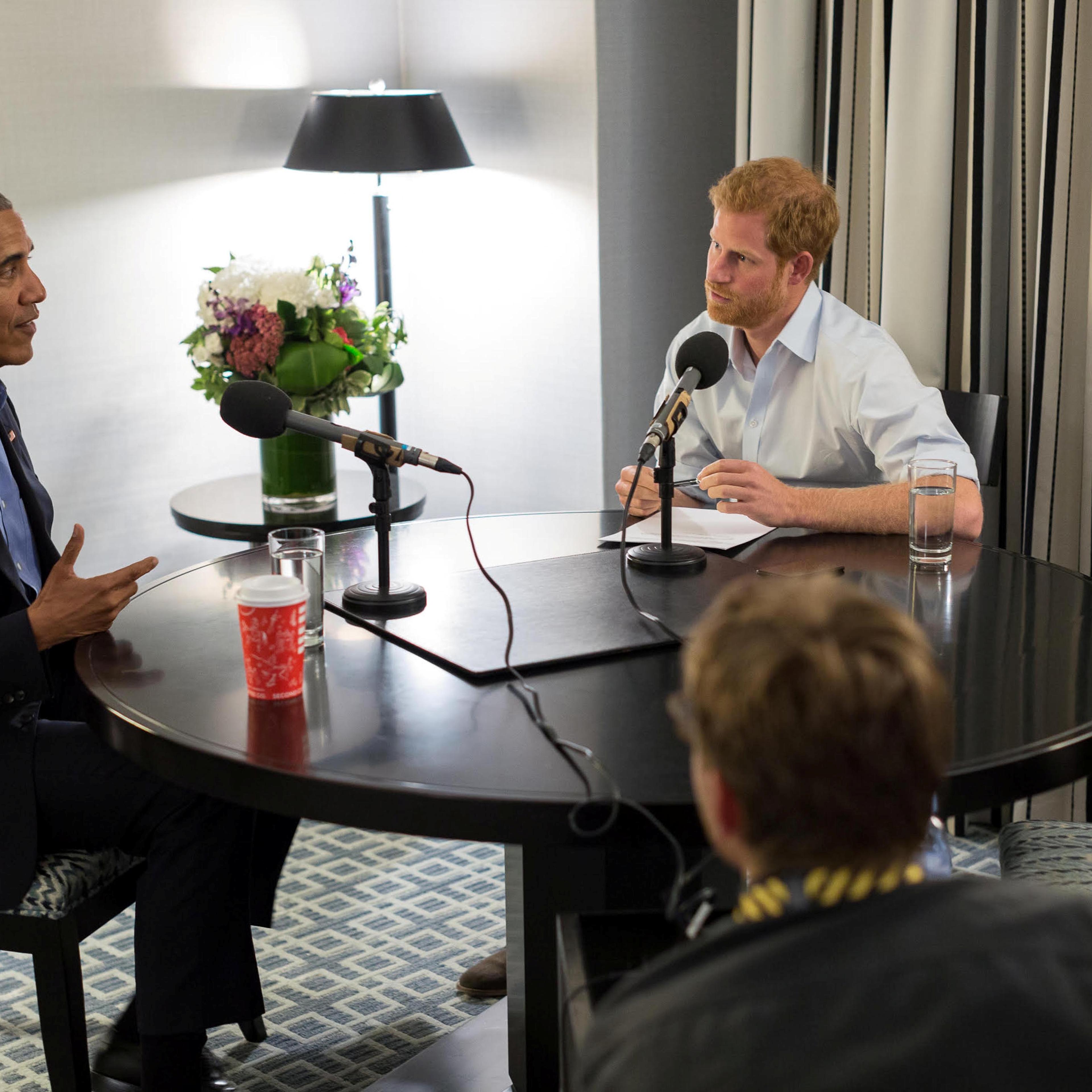 Britain's Prince Harry interviews former U.S. President Barack Obama as part of his guest editorship of BBC Radio 4's Today programme which is to be broadcast on December 27. The interview was recorded in Toronto in September during the Invictus Games