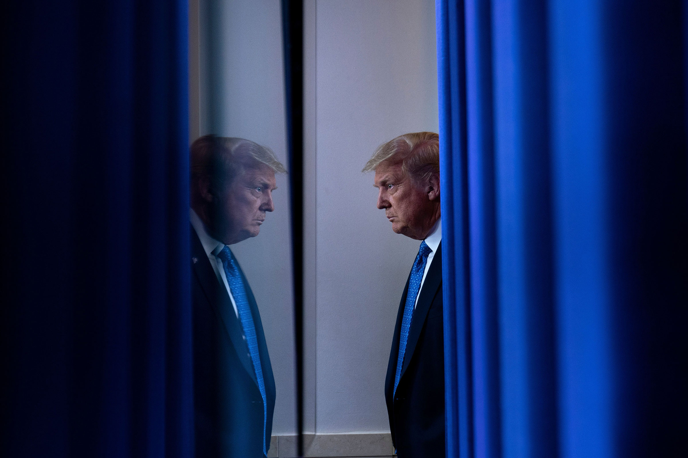 President Donald Trump arrives to speak to the press ahead of the renewed briefing of the Coronavirus Task Force in the Brady Briefing Room of the White House in Washington