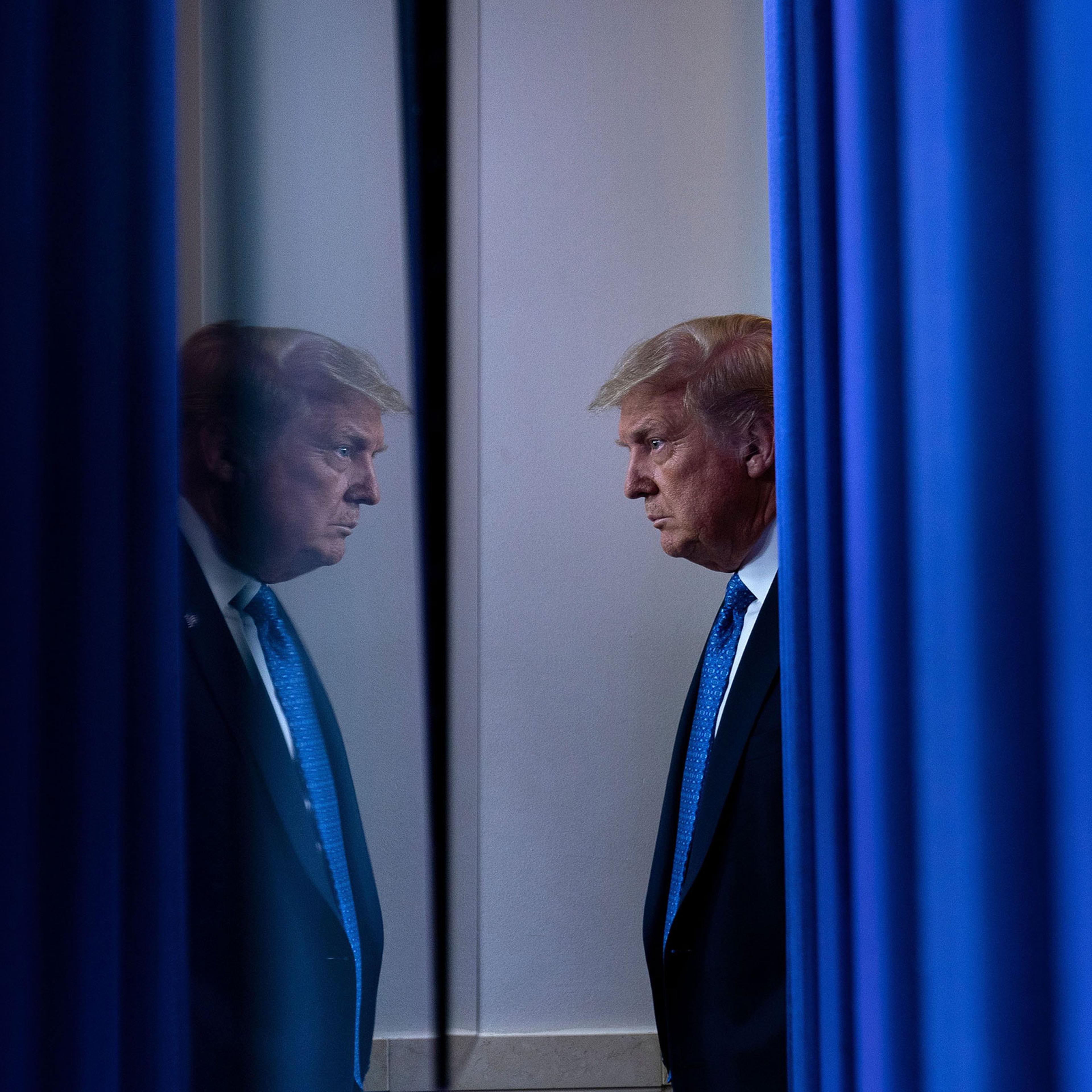 President Donald Trump arrives to speak to the press ahead of the renewed briefing of the Coronavirus Task Force in the Brady Briefing Room of the White House in Washington