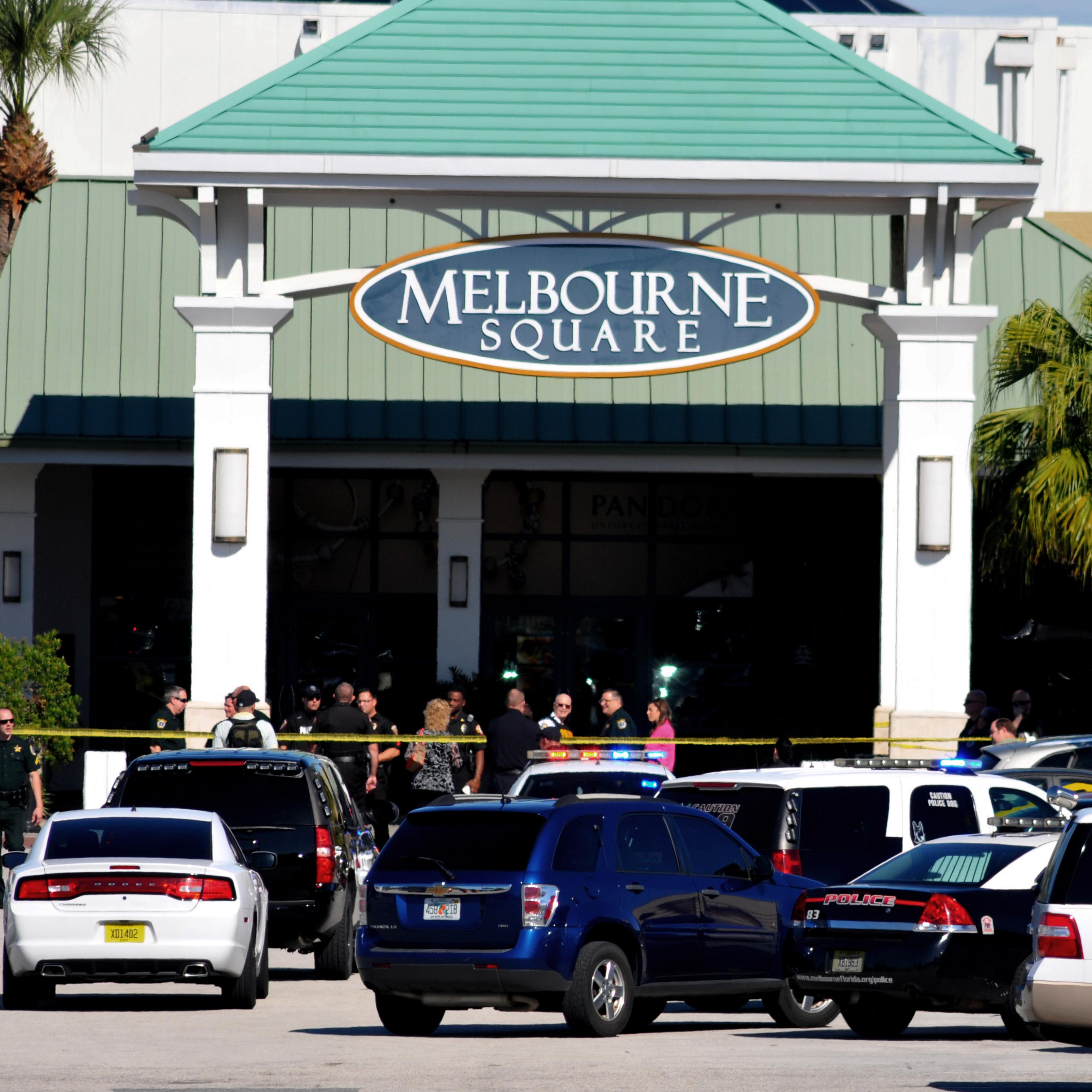 Emergency personnel respond to the scene of a shooting at the Melbourne Square Mall on Jan 17, 2015 in Melbourne, Fla.