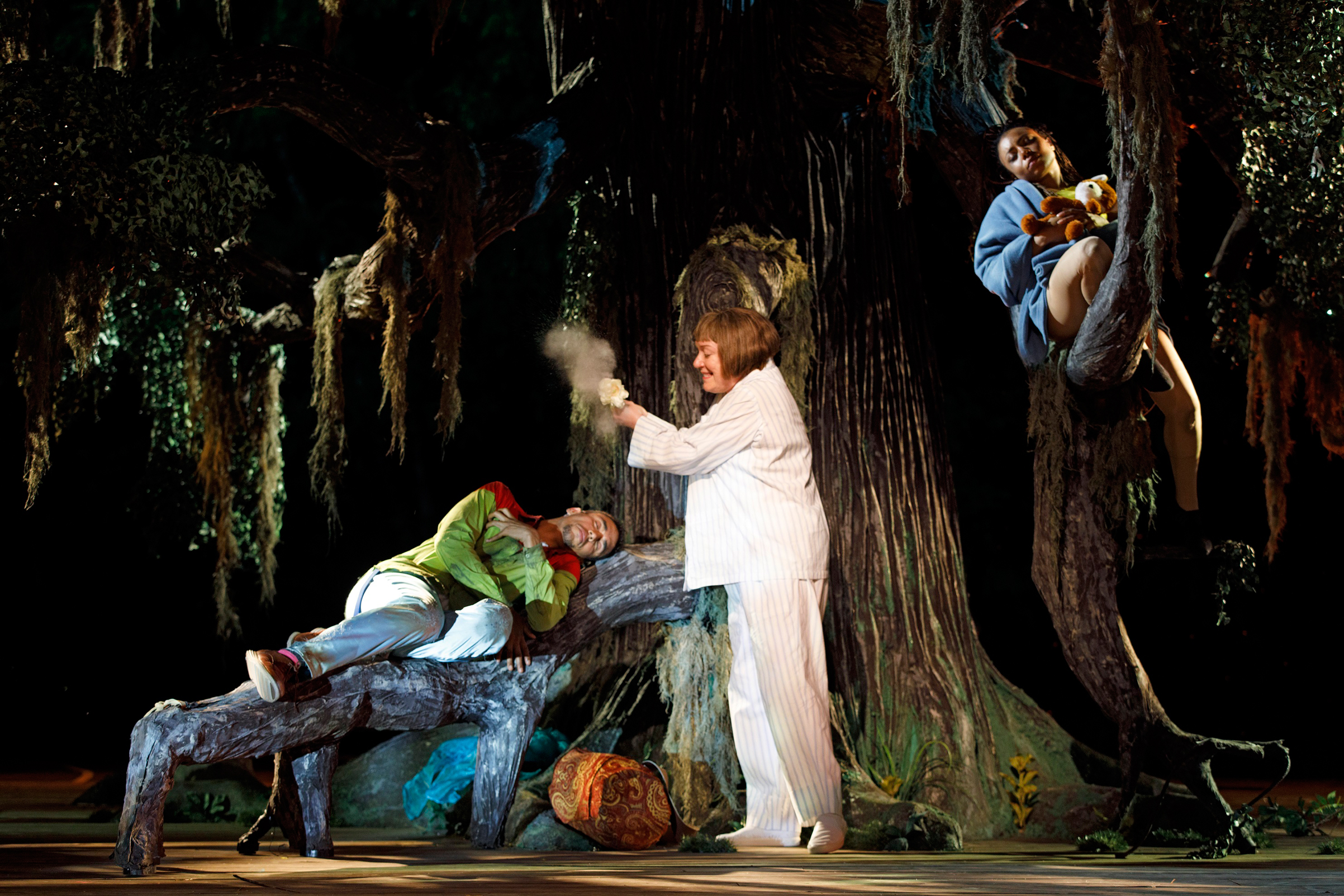 Kyle Beltran, Kristine Nielsen and Shalita Grant in The Public Theater’s Shakespeare in the Park production running at the Delacorte Theater in Central Park. The show runs through Aug. 13.