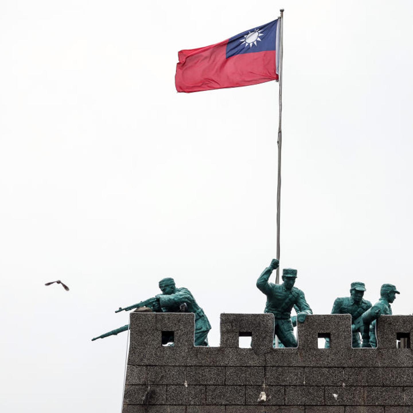 Statues of soldiers on the Bada Tower in Kinmen, Taiwan, on May 22, 2024.