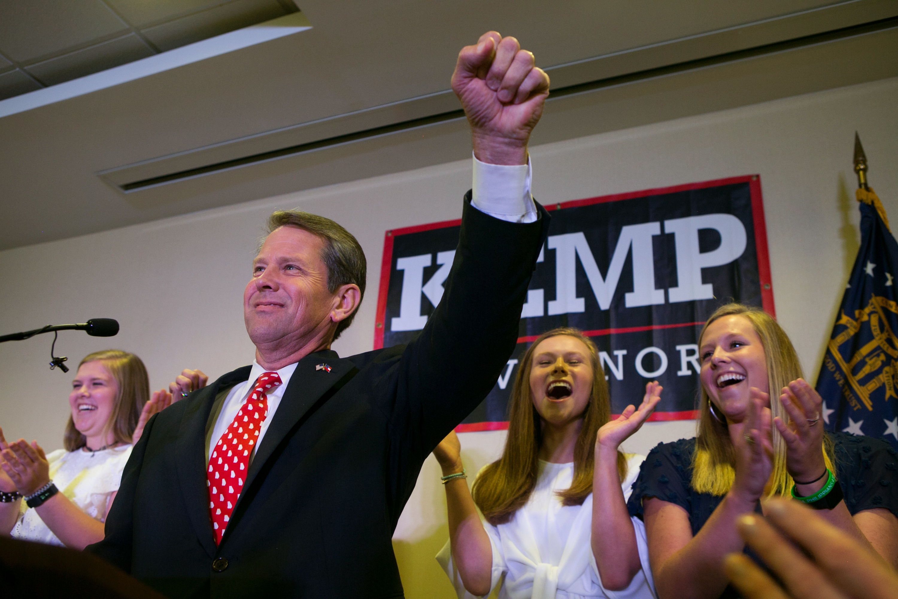 Georgia Secretary of State And Gubernatorial Candidate Brian Kemp Holds Primary Night Event In Athens, Georgia
