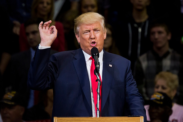 Republican presidential nominee Donald Trump speaks during a rally at Mohegan Sun Arena in Wilkes-Barre, Pennsylvania on October 10, 2016.