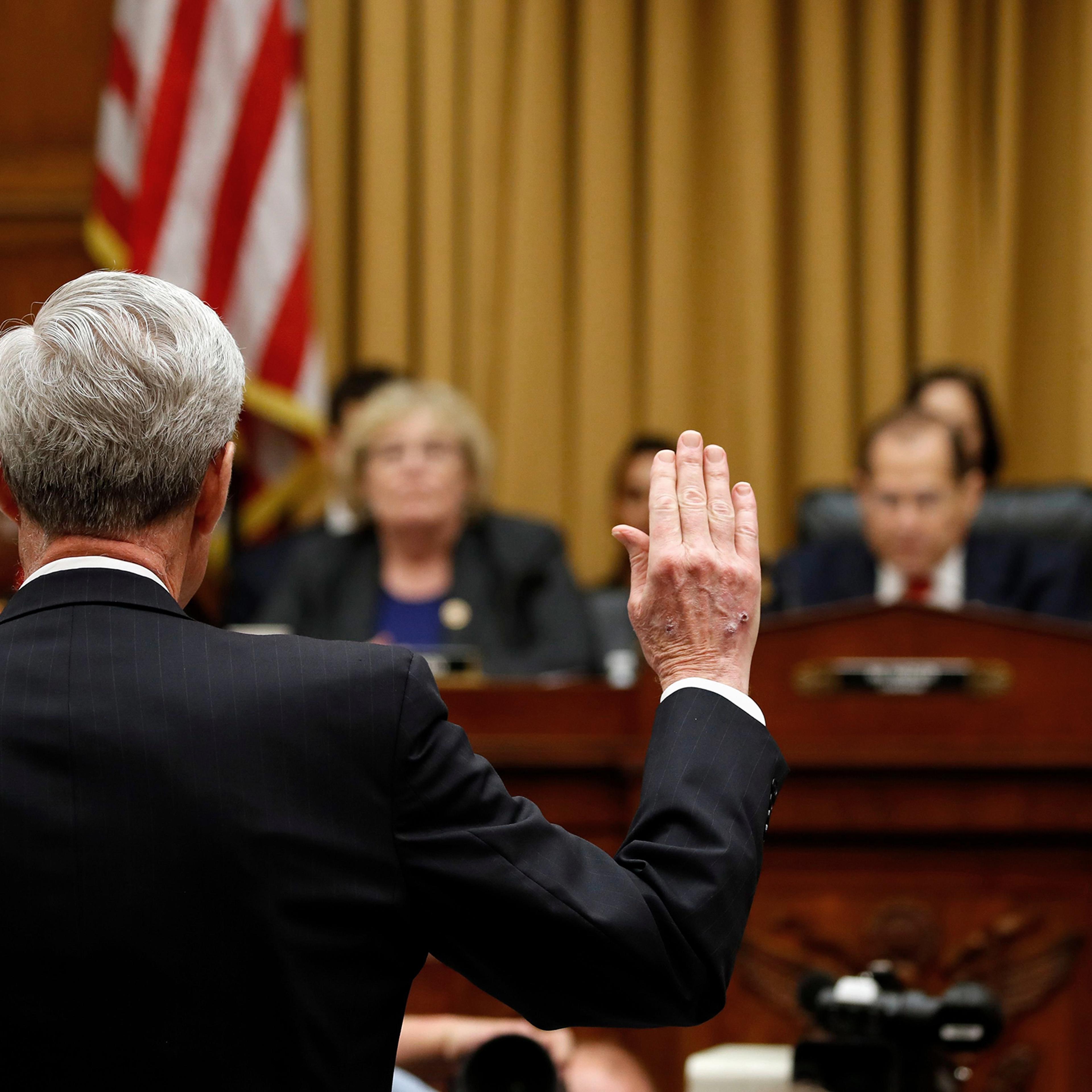 Former Special Counsel Robert Mueller is sworn in to testify before the House Judiciary Committee hearing on his report on Russian election interference in Washington, D.C., on July 24, 2019.