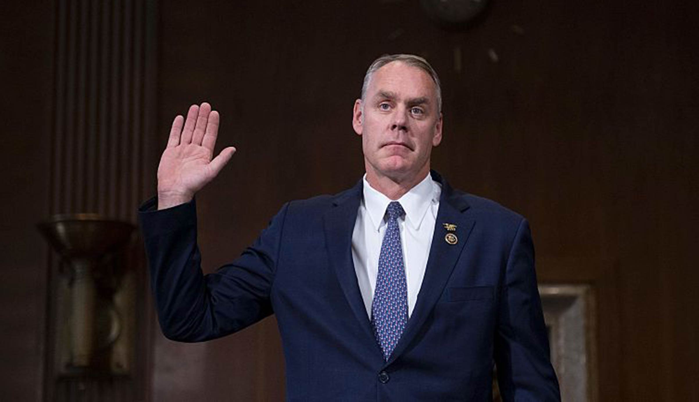 Republican Montana Congressman Ryan Zinke is sworn in before his Secretary of the Interior nomination hearing before Senate Committee on Energy and Natural Resources on Capitol Hill in Washington, DC, Jan. 17, 2017.