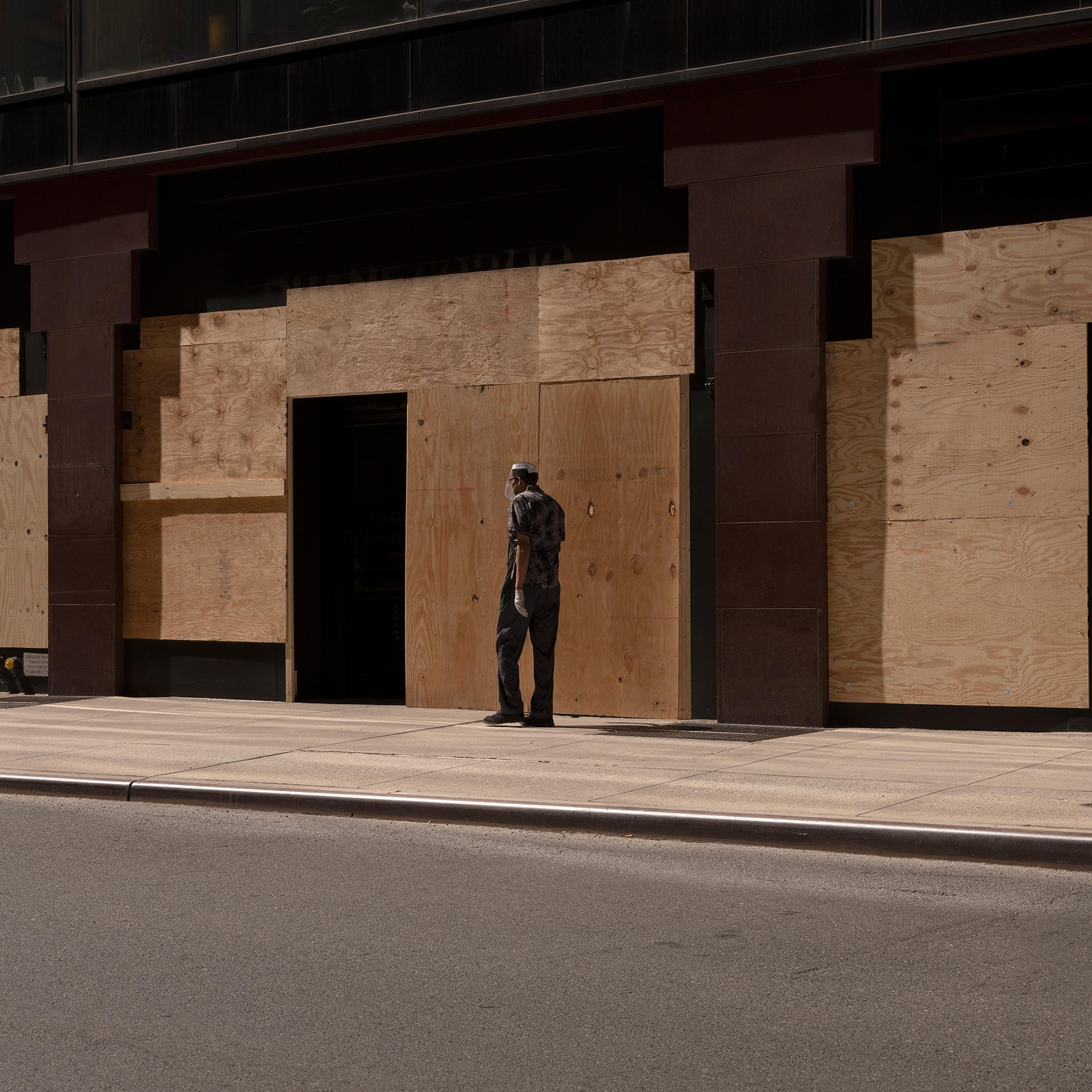 Businesses remain boarded up in mid-Manhattan, with U.S. unemployment at 11.1% in June