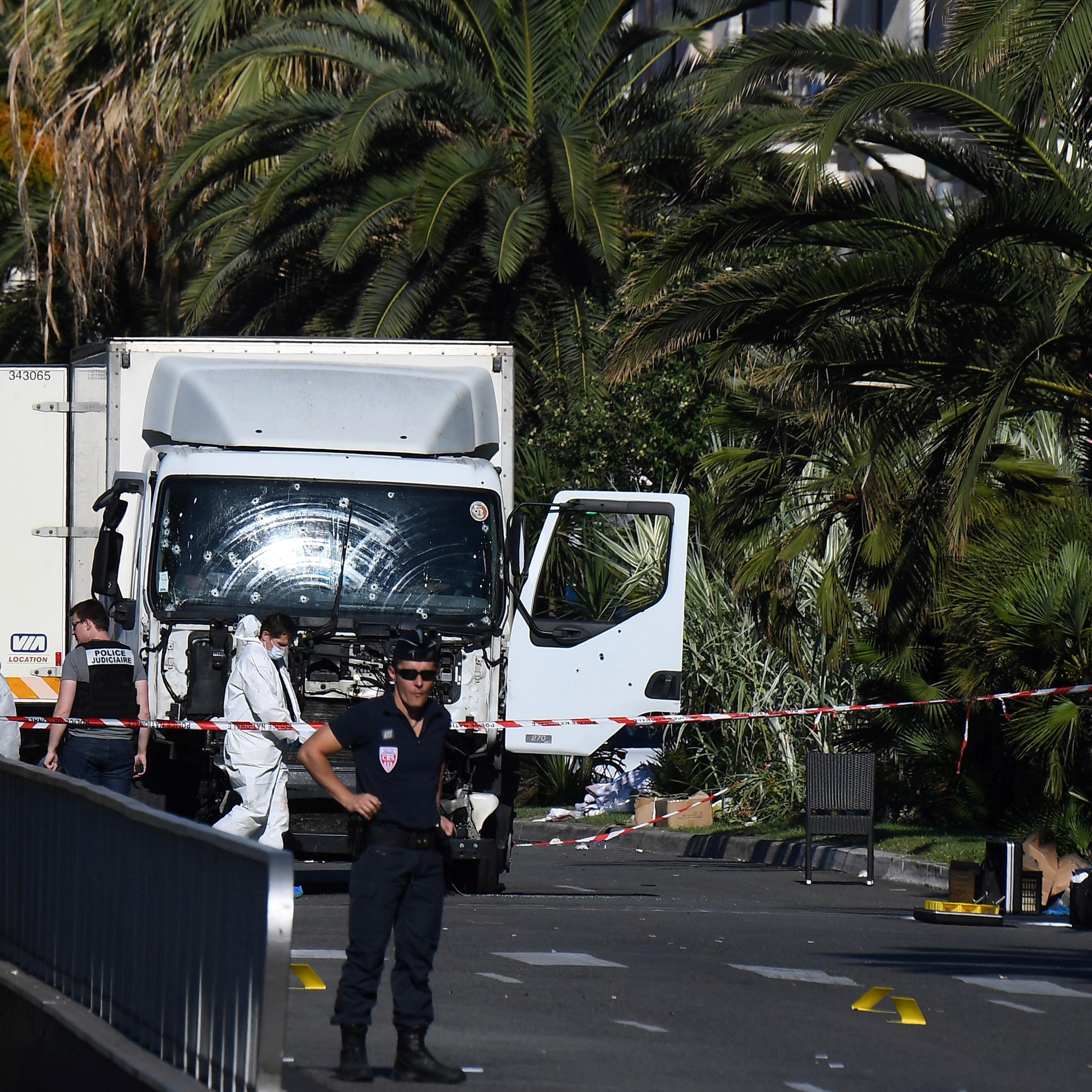 The truck driven by Mohamed Lahouaiej Bouhlel through a crowd watching a fireworks display in Nice, France, on July 14, 2016. Eighty-four people were killed.