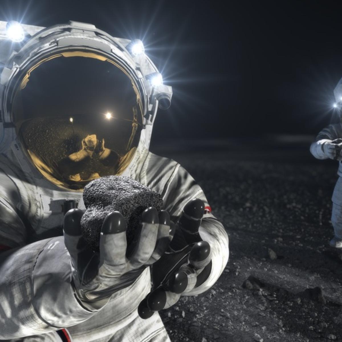 An artist's rendering of astronauts wearing the now-in-development moon suits