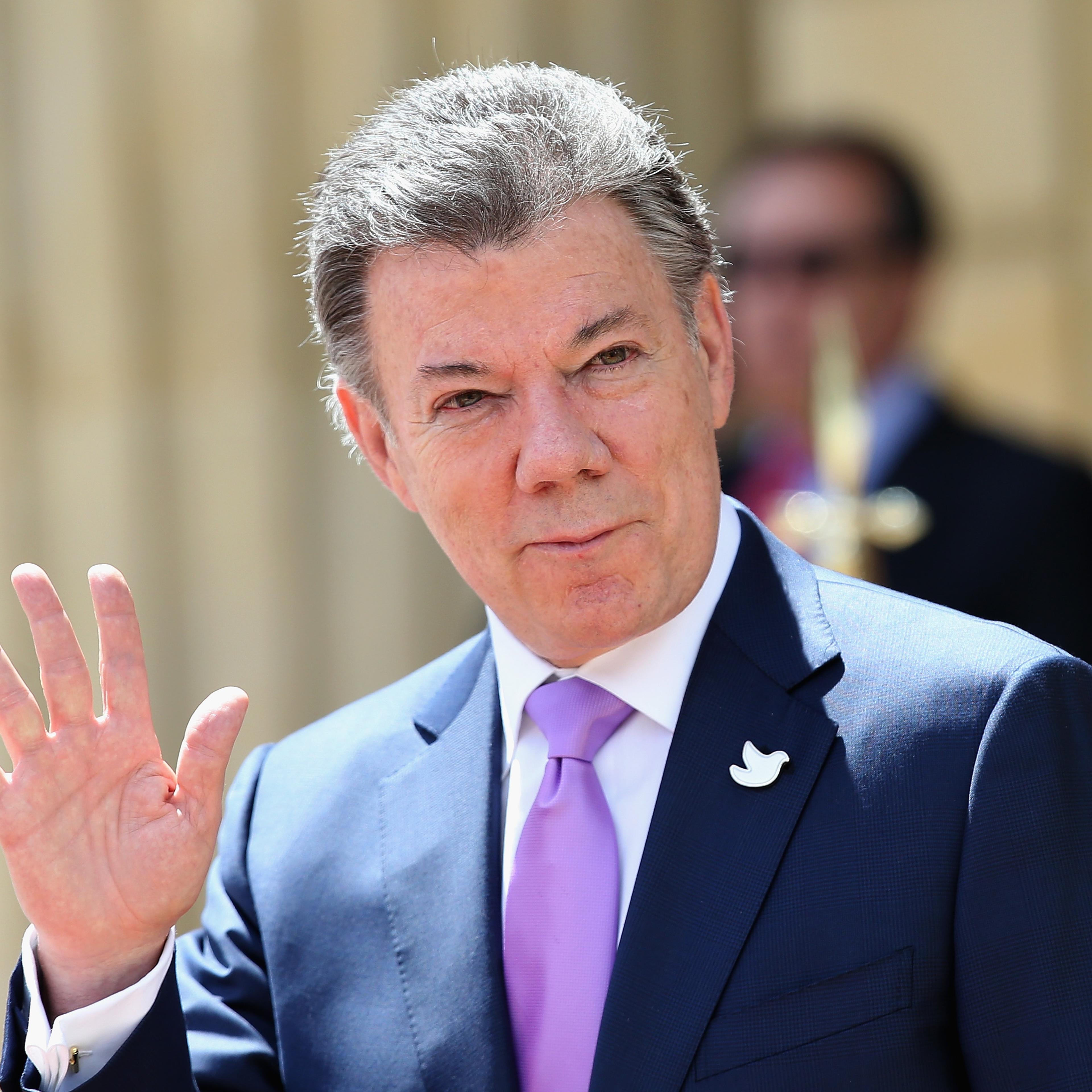 President of Colombia Juan Manuel Santos at the Presidential Palace for an Official Welcome in Bogota, Colombia, on Oct. 29, 2014.