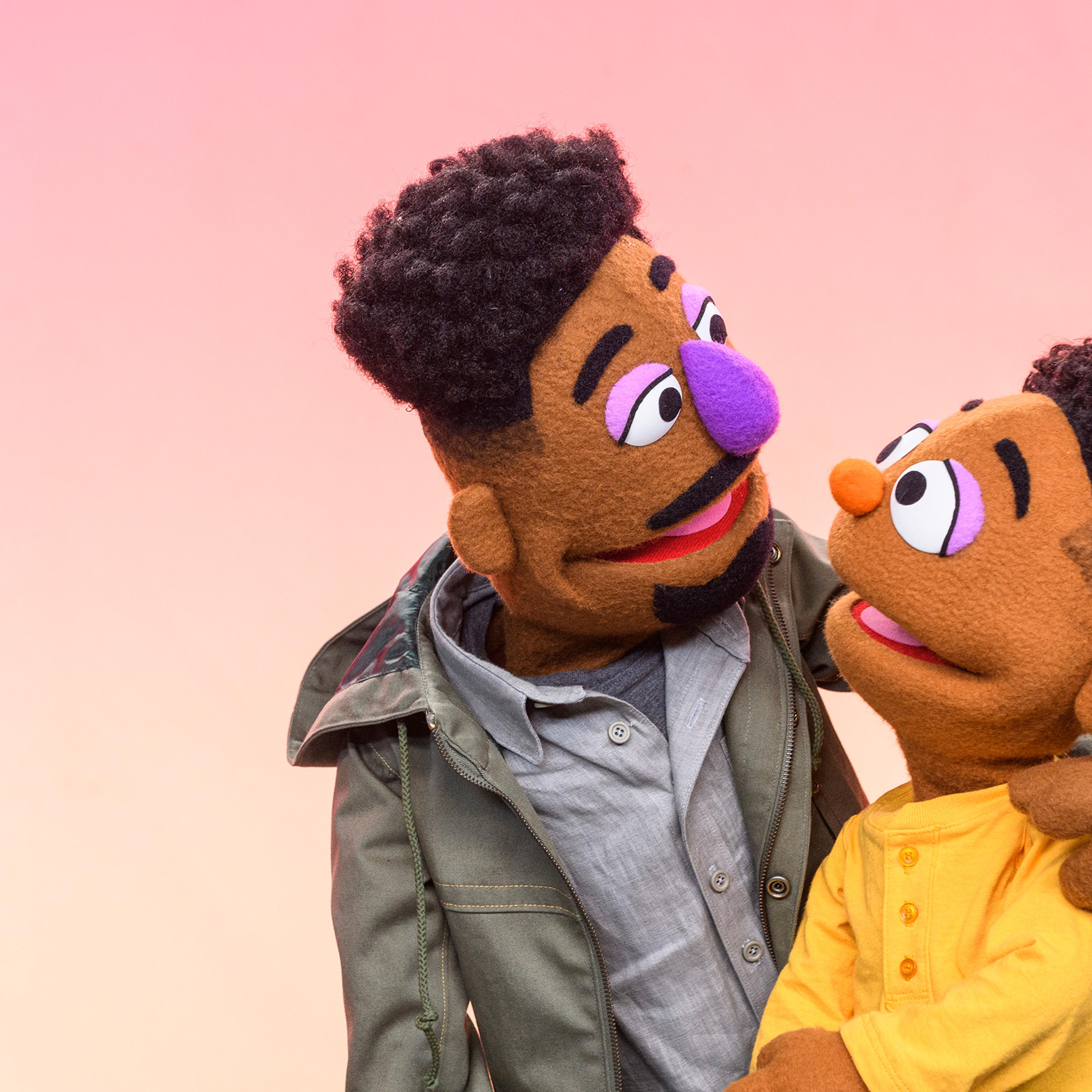 Elijah Walker, 35, a new Black Muppet who, along with his son Wesley, 5, will be introduced on March 23 by Sesame Workshop, the nonprofit behind Sesame Street
