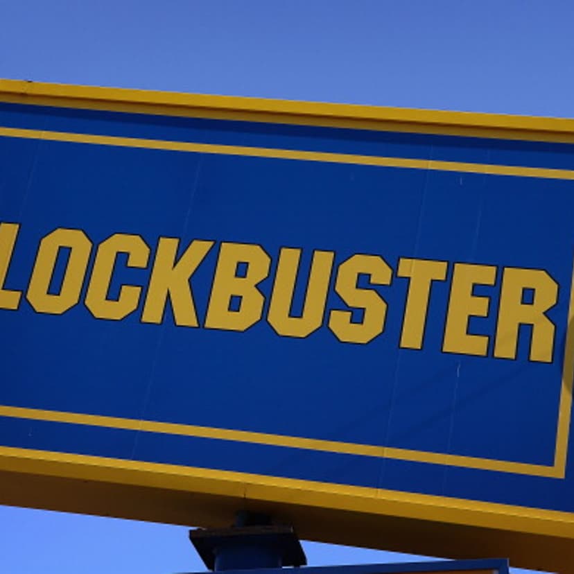 A sign marks the location of a Blockbuster video store in Chicago, Illinois on January 22, 2013.