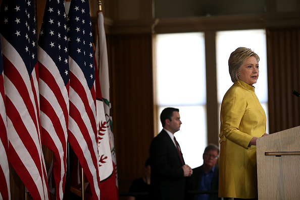 Democratic presidential candidate former Secretary of State Hillary Clinton delivers a counterterrorism address at Stanford University in Stanford, Calif., March 23, 2016.