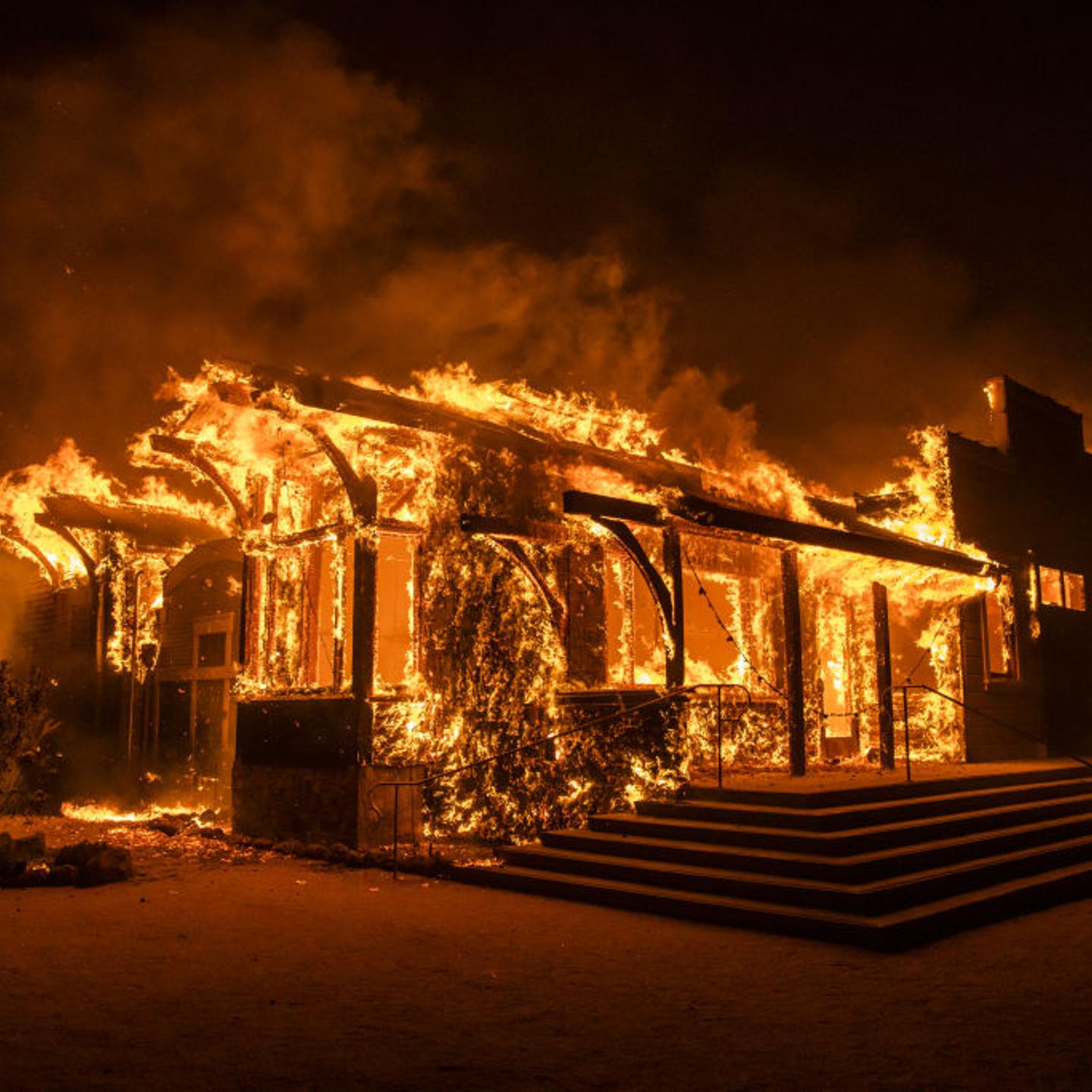 A building on fire in Healdsburg, California