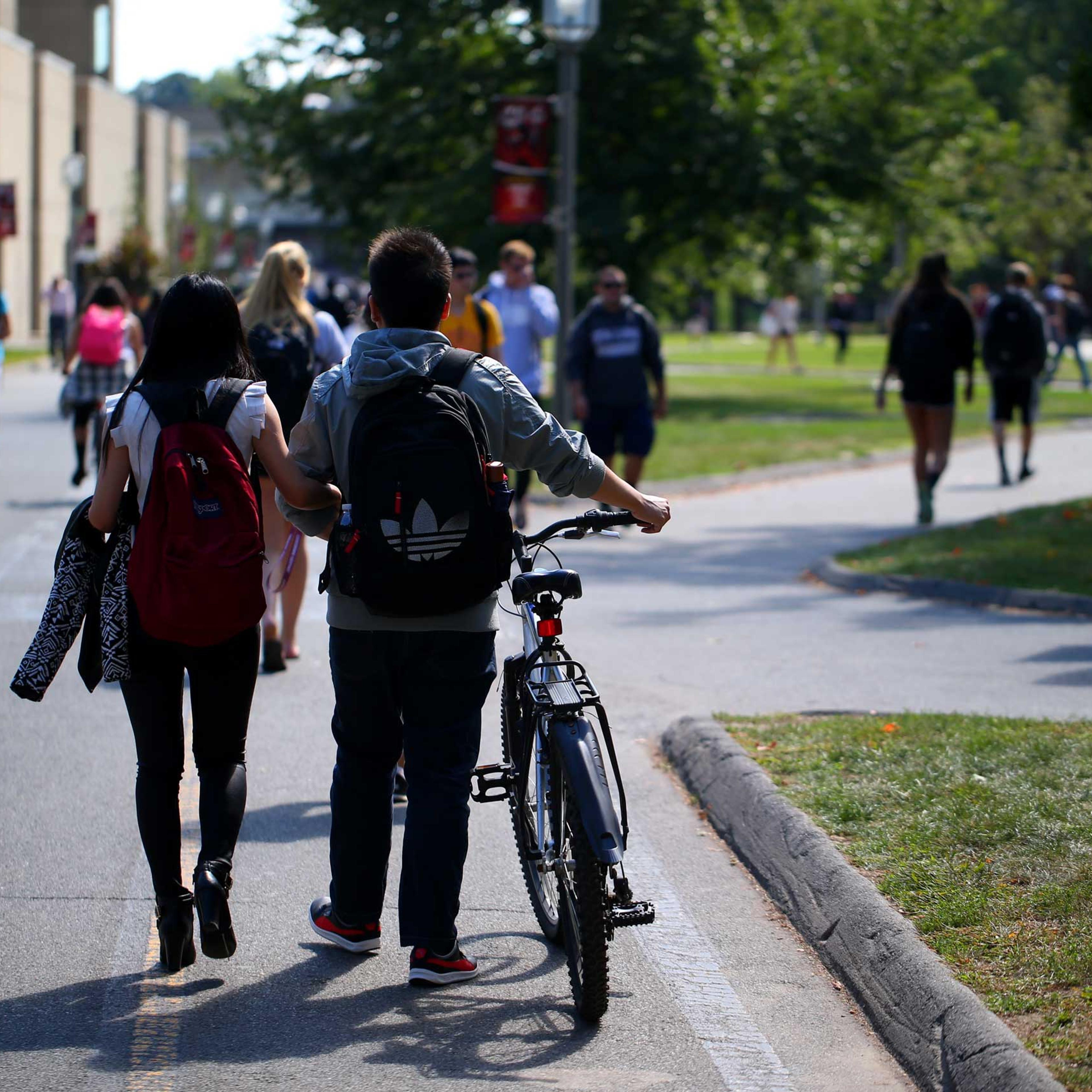 Students on the campus of UMass Amherst in 2014.