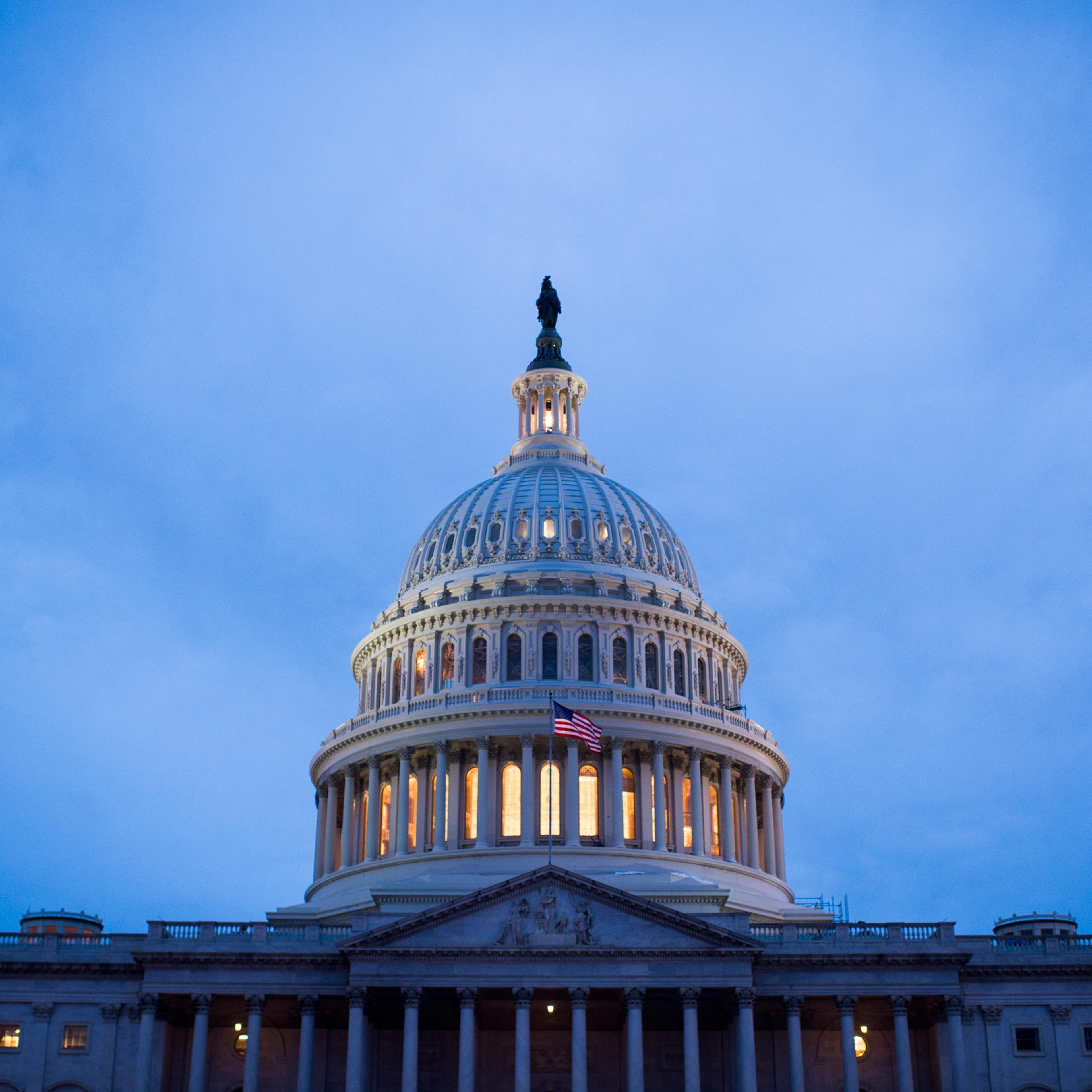 UNITED STATES - SEPTEMBER 26: The recently restored U.S. Capitol dome is lit by lights in Washington on Monday evening, Sept. 26, 2016. (Photo By Bill Clark/CQ Roll Call) (CQ Roll Call via AP Images)