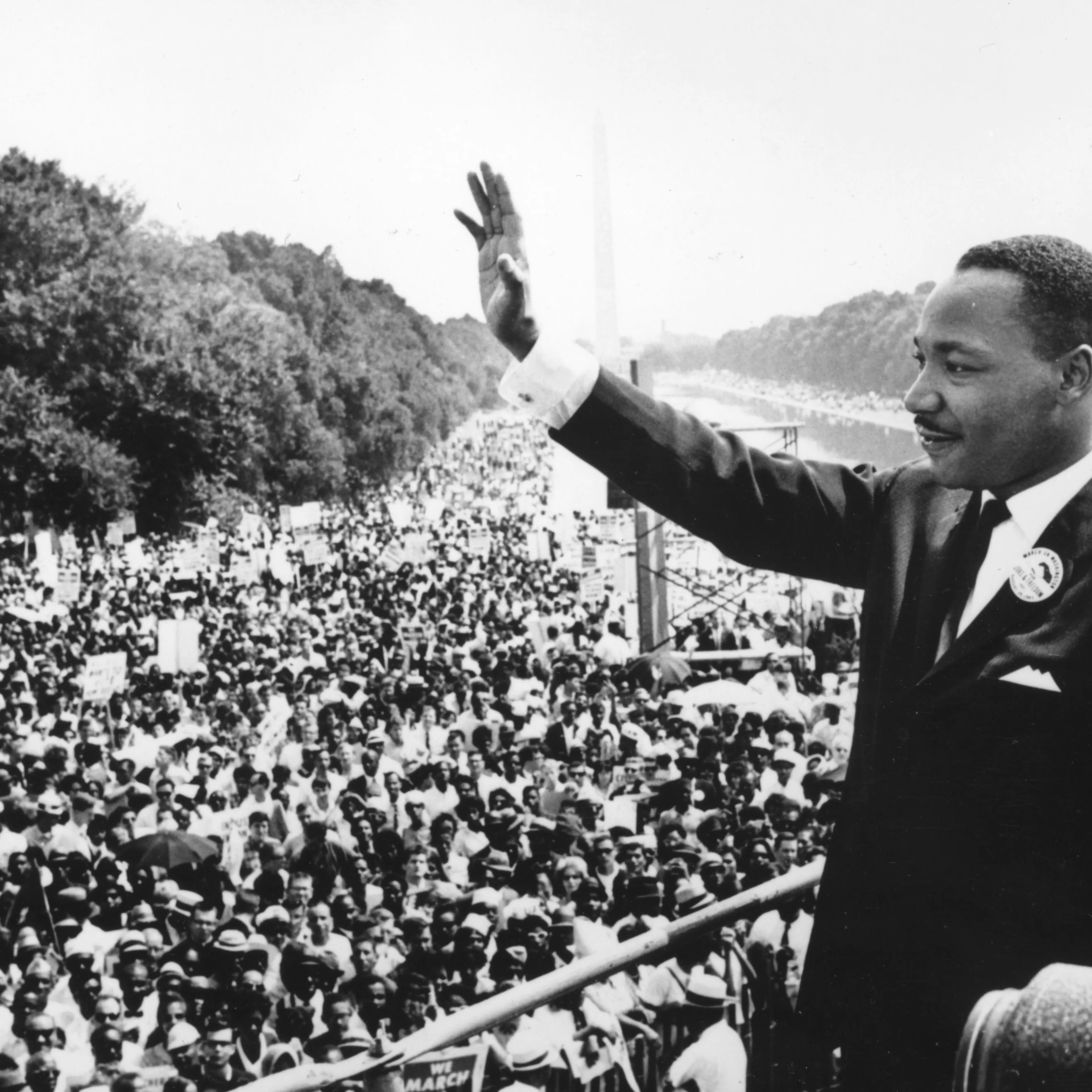 Black American civil rights leader Martin Luther King (1929 - 1968) addresses crowds during the March On Washington at the Lincoln Memorial, Washington DC, where he gave his 'I Have A Dream' speech.