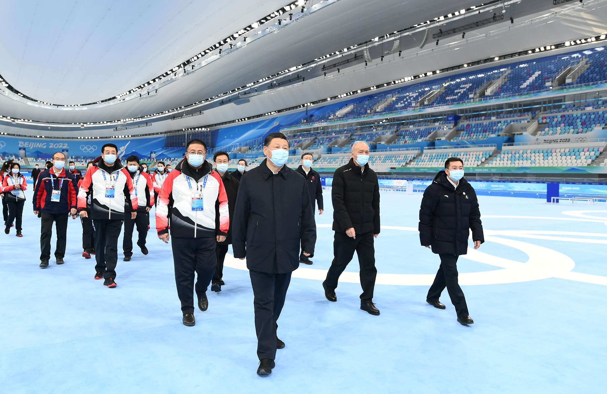 President Xi Jinping inspects the national speedskating oval in Beijing on Jan. 4