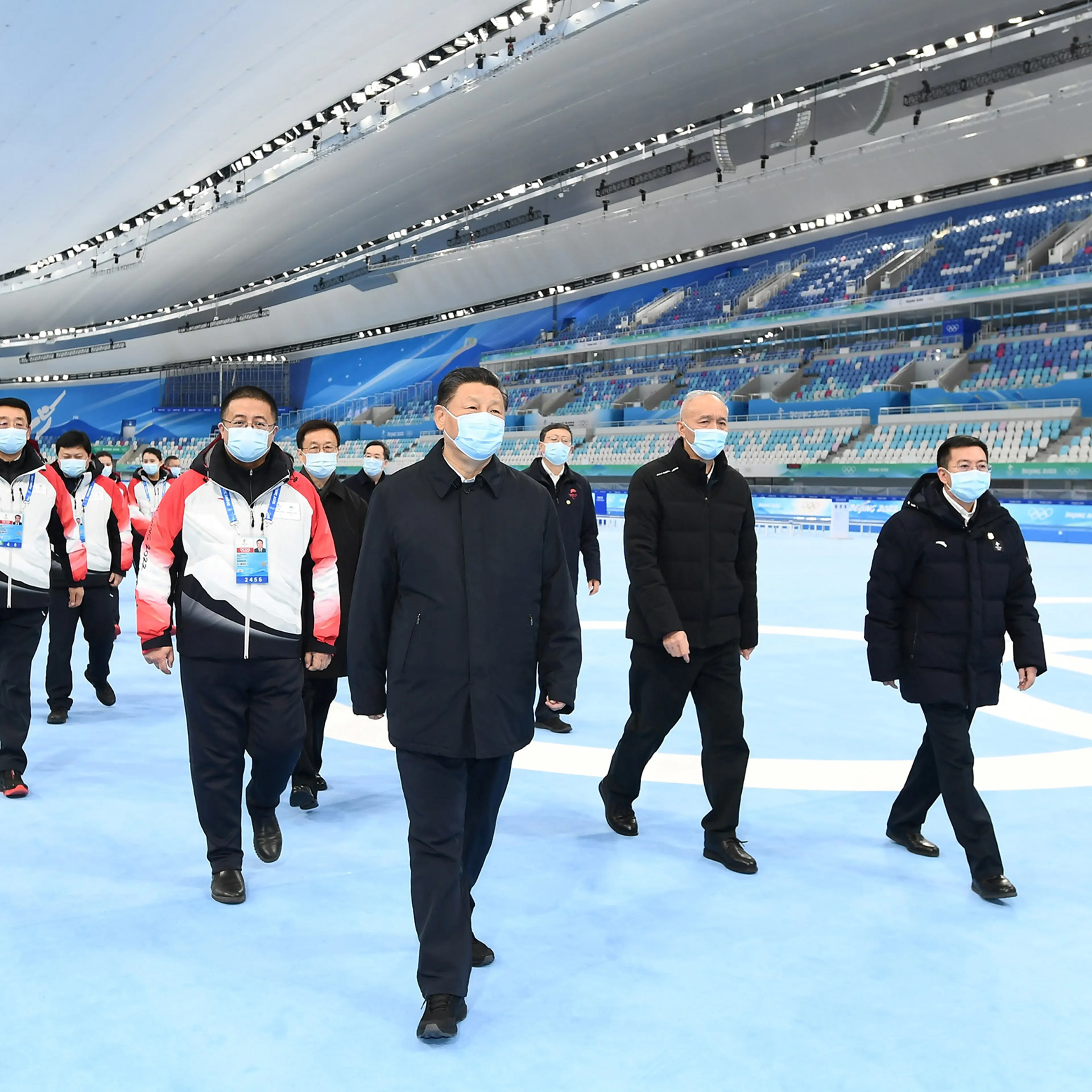 President Xi Jinping inspects the national speedskating oval in Beijing on Jan. 4
