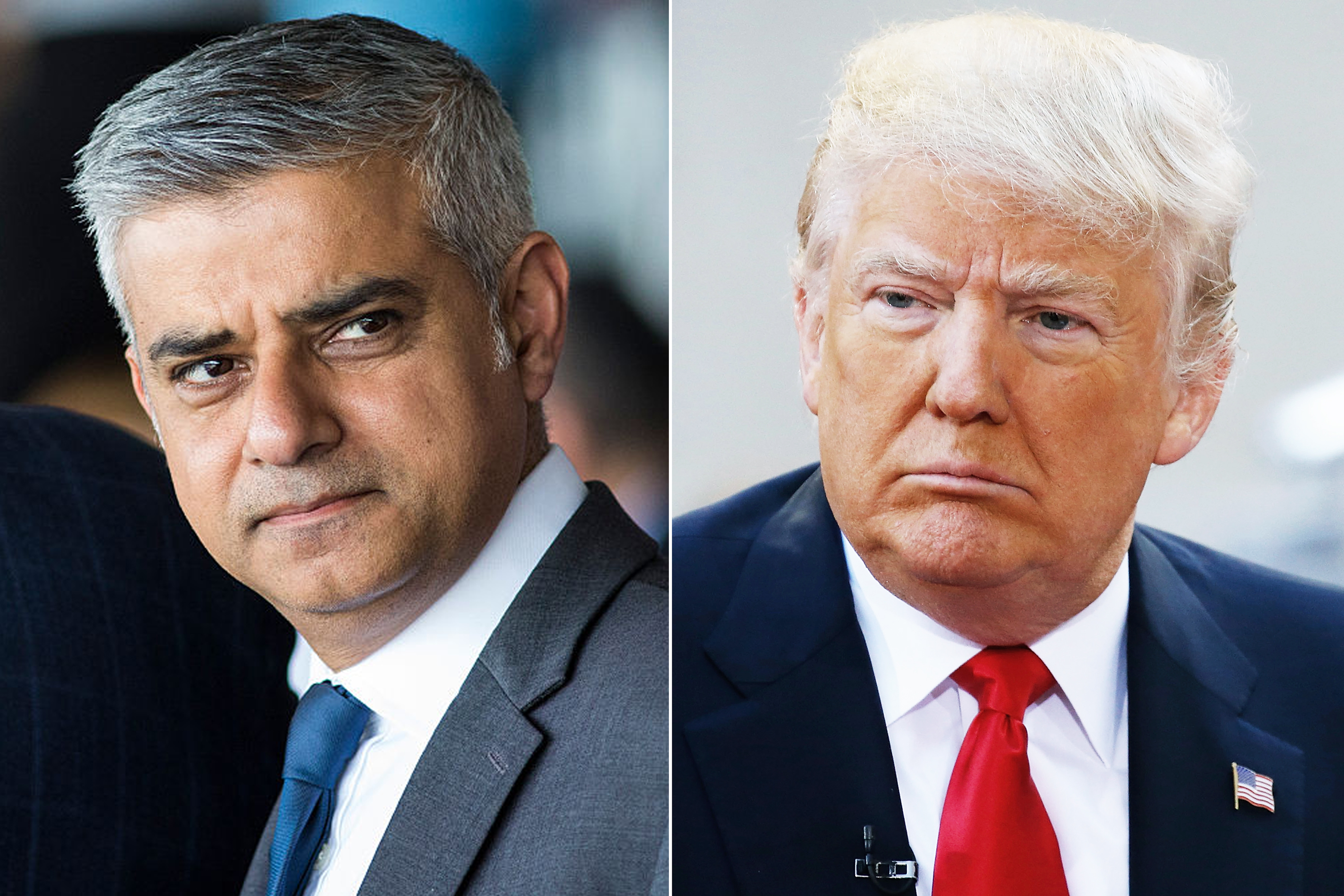 Sadiq Khan in London, on May 8, 2016 (L); Donald Trump in new York City, on April 21, 2016.

