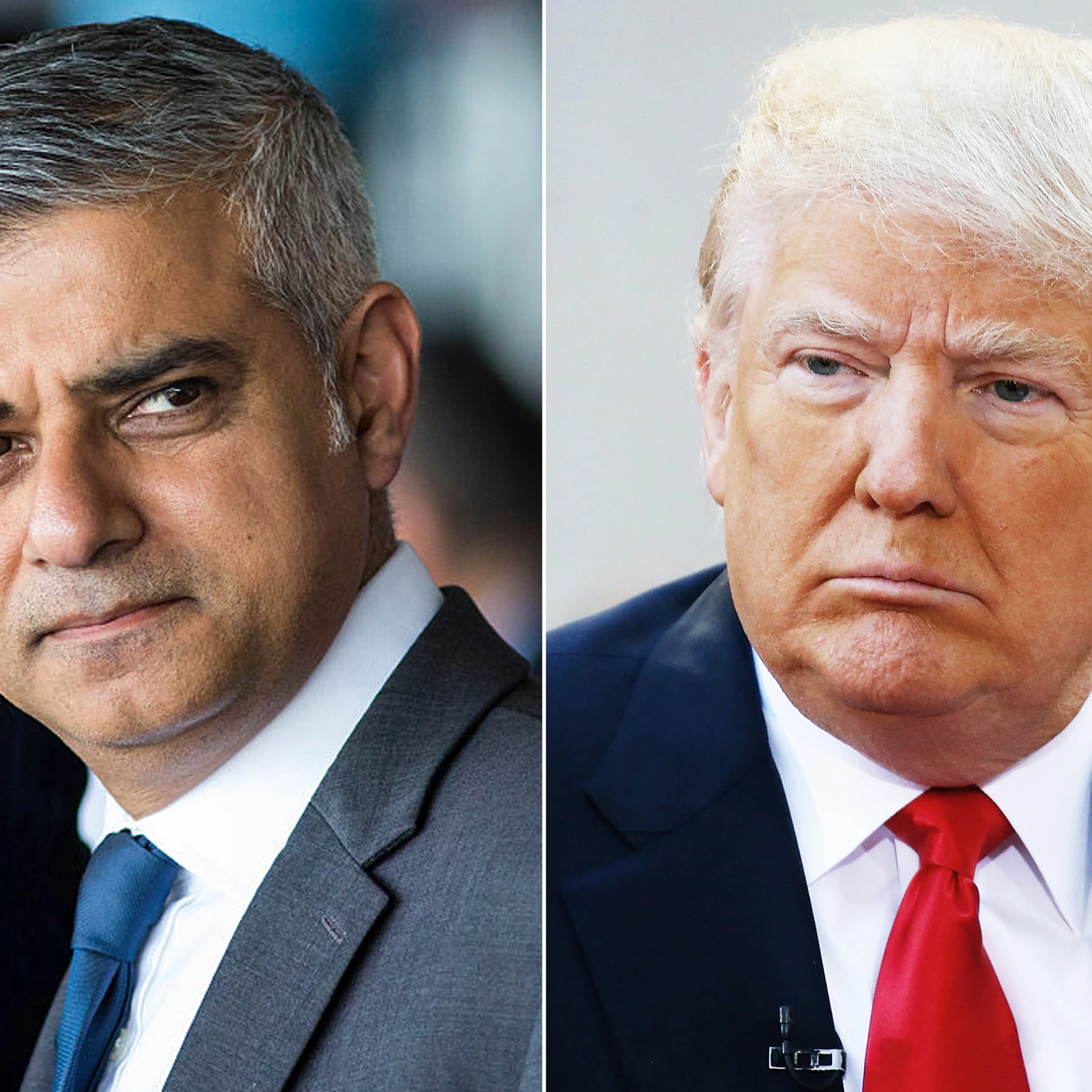 Sadiq Khan in London, on May 8, 2016 (L); Donald Trump in new York City, on April 21, 2016.