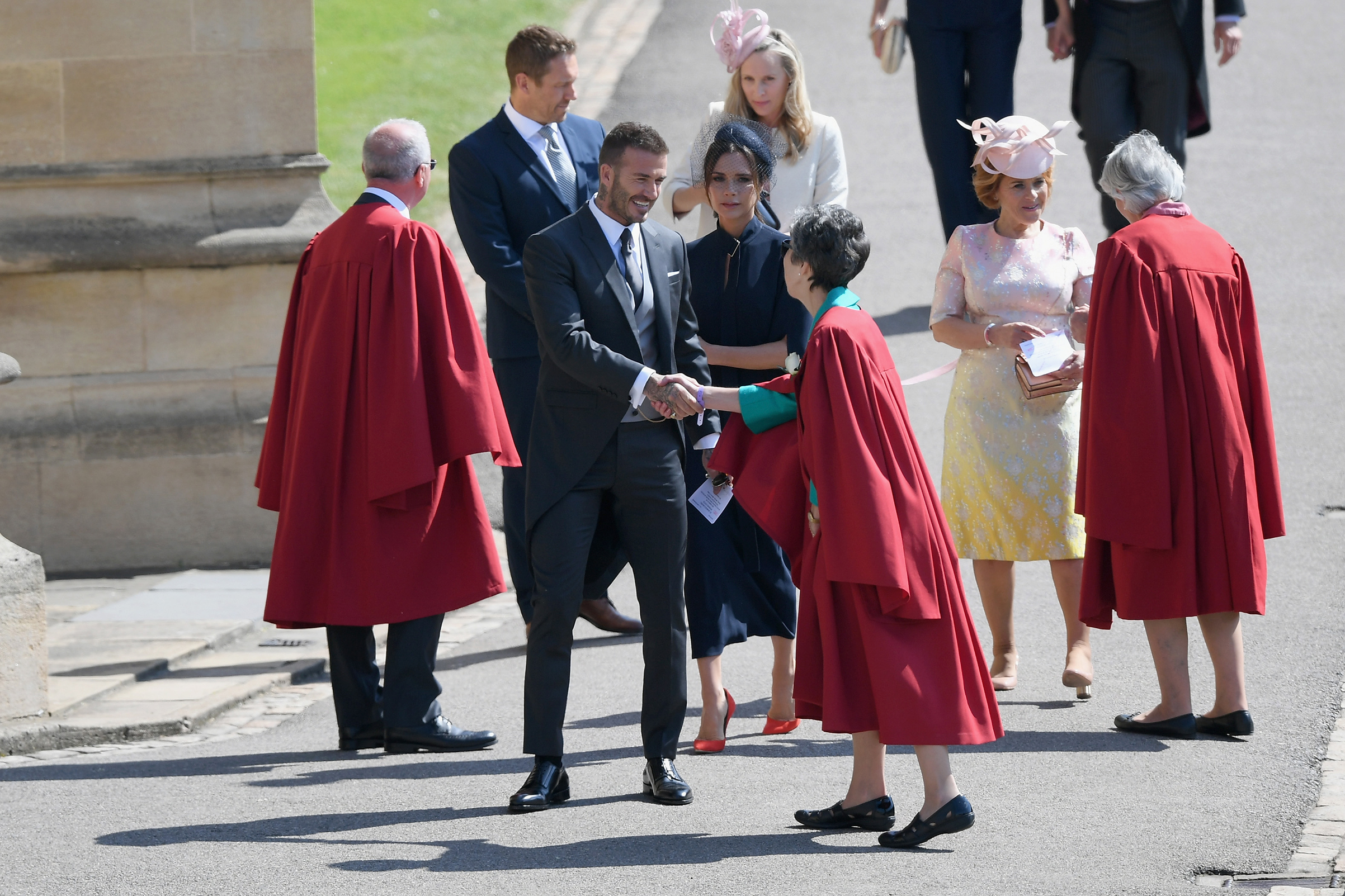David and Victoria Beckham attend the wedding of Prince Harry and Meghan Markle at St George's Chapel, Windsor Castle on May 19, 2018.