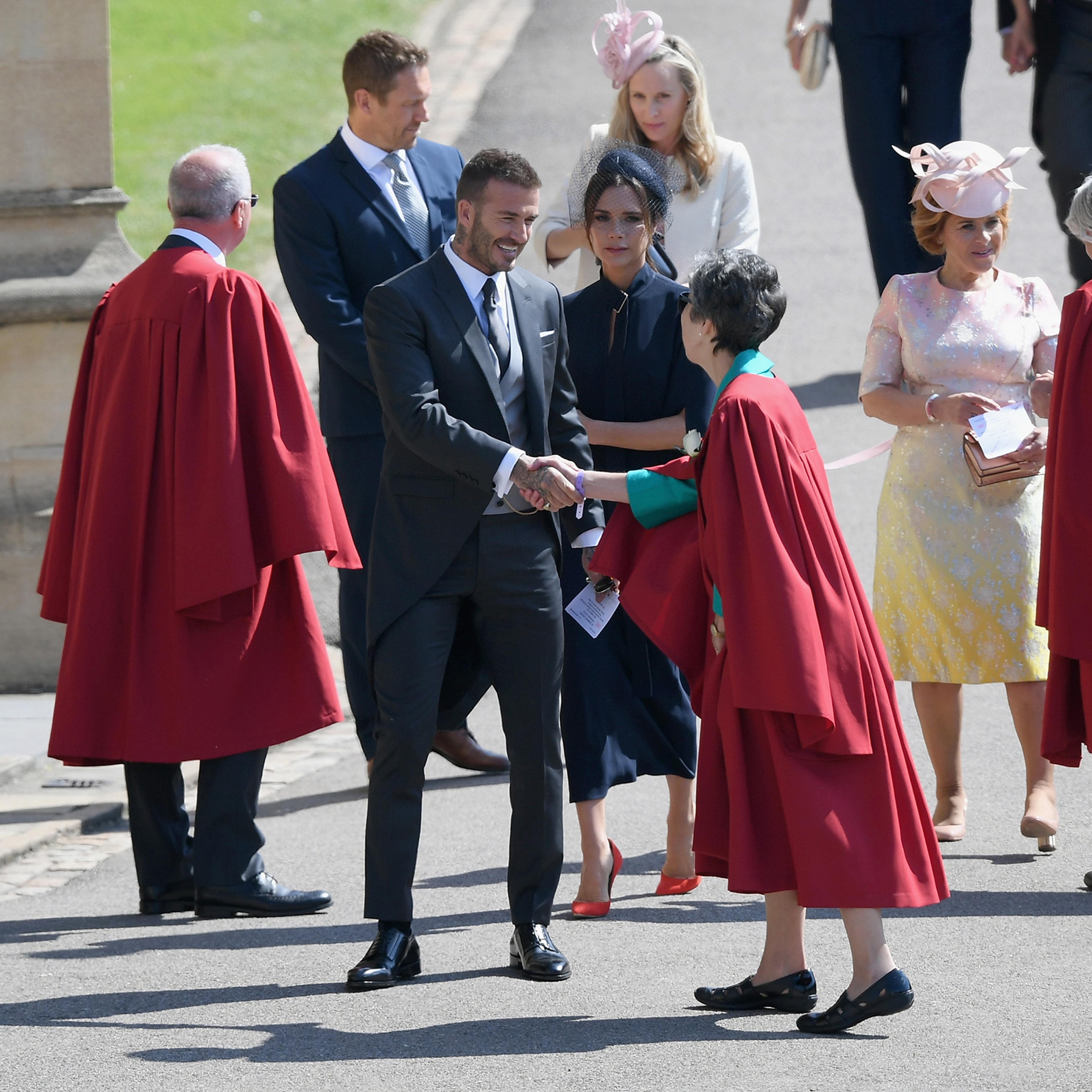 David and Victoria Beckham attend the wedding of Prince Harry and Meghan Markle at St George's Chapel, Windsor Castle on May 19, 2018.