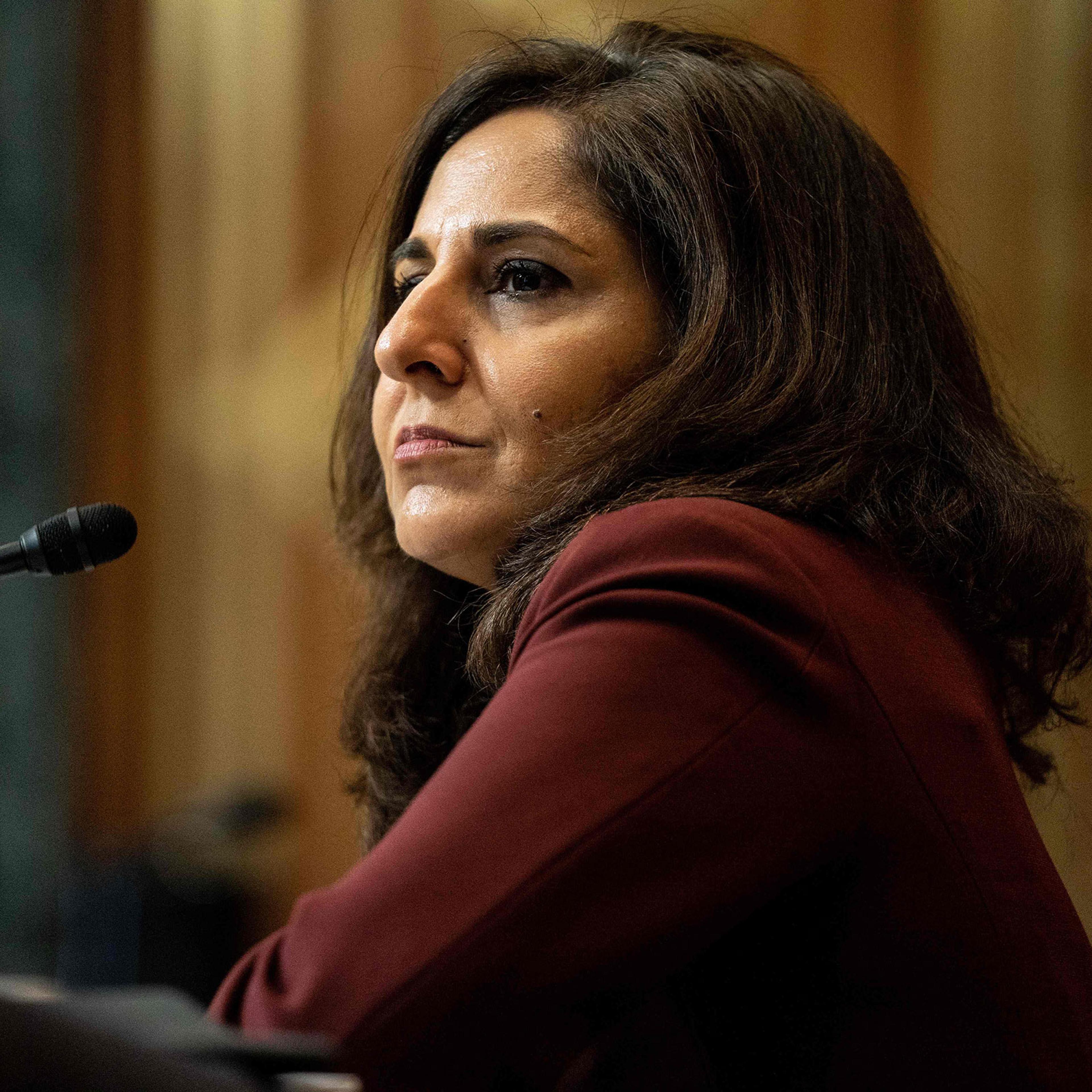Neera Tanden, nominee for Director of the Office of Management and Budget, testifies during a Senate Committee on the Budget hearing on Capitol Hill in Washington, on Feb. 10, 2021.