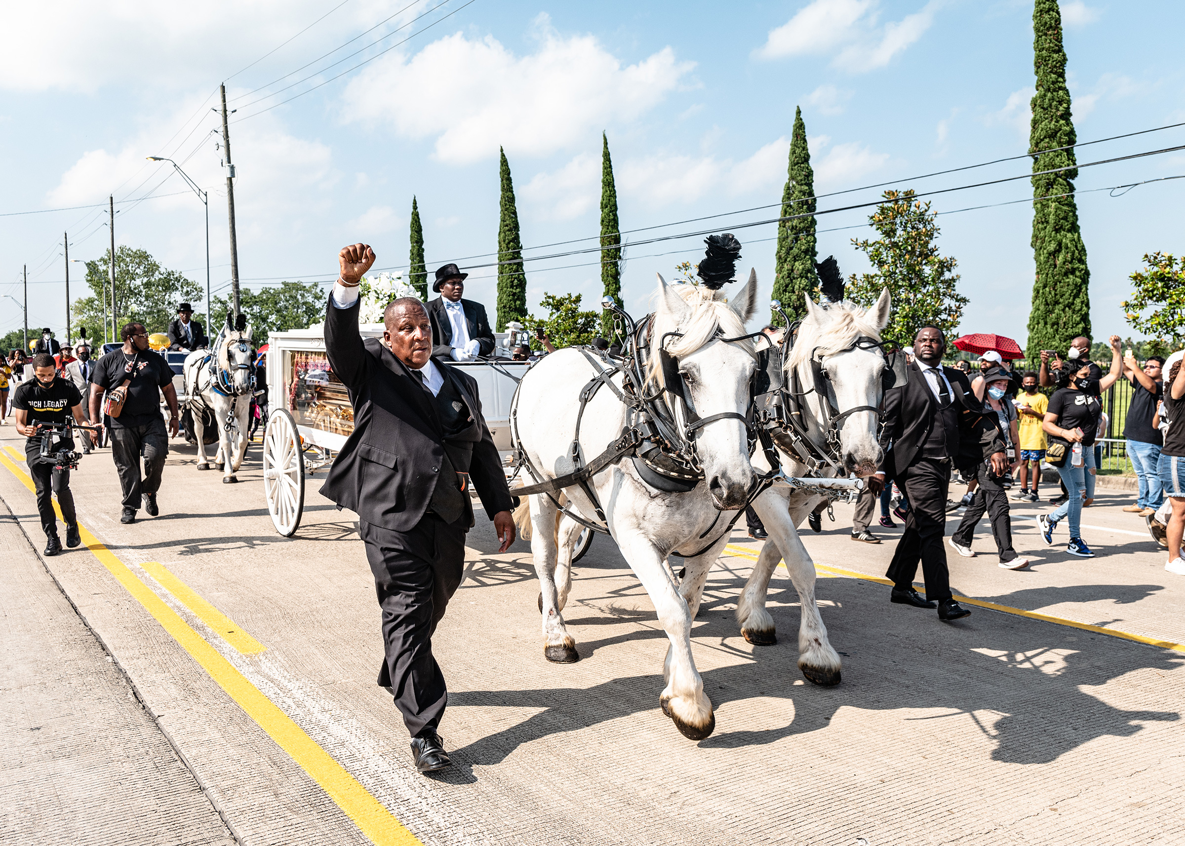 A horse-drawn carriage brought Floyd’s body into the cemetery on June 9. “It felt like a state funeral,” Roye said. “It felt like they were sending him off with the newfound persona that he had been catapulted into, and this was one of the ways to honor what he became. It felt right.”