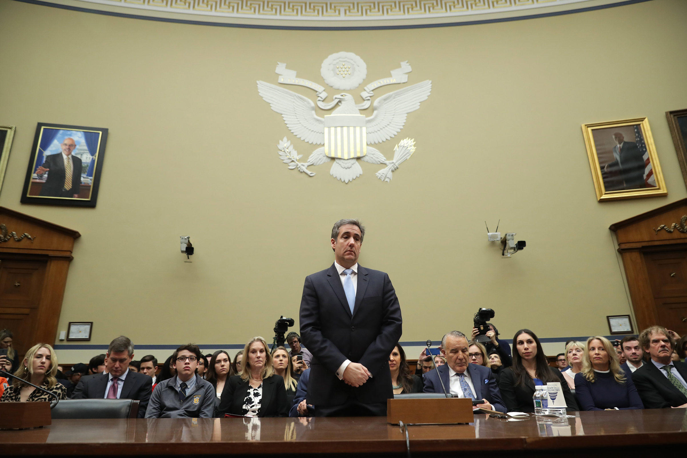 Michael Cohen prepares to testify before the House Oversight Committee on Capitol Hill Feb. 27, 2019 in Washington.